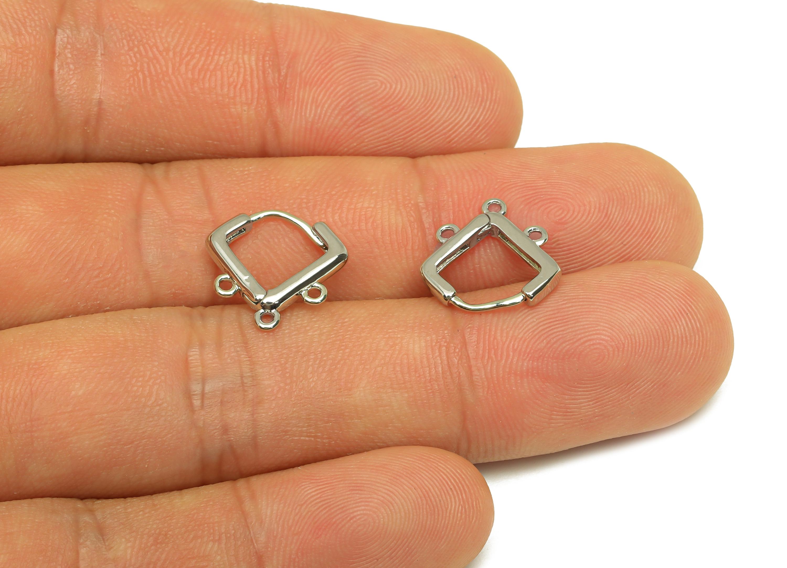 Brass Hoop Earring - Brass Wire Earring Clasp With 3 Loop - Brass Clasp Earring For Tassel - 18K Real White Gold Plating - 13x13x2mm-RGP7800 - DOMEDBAZAAR