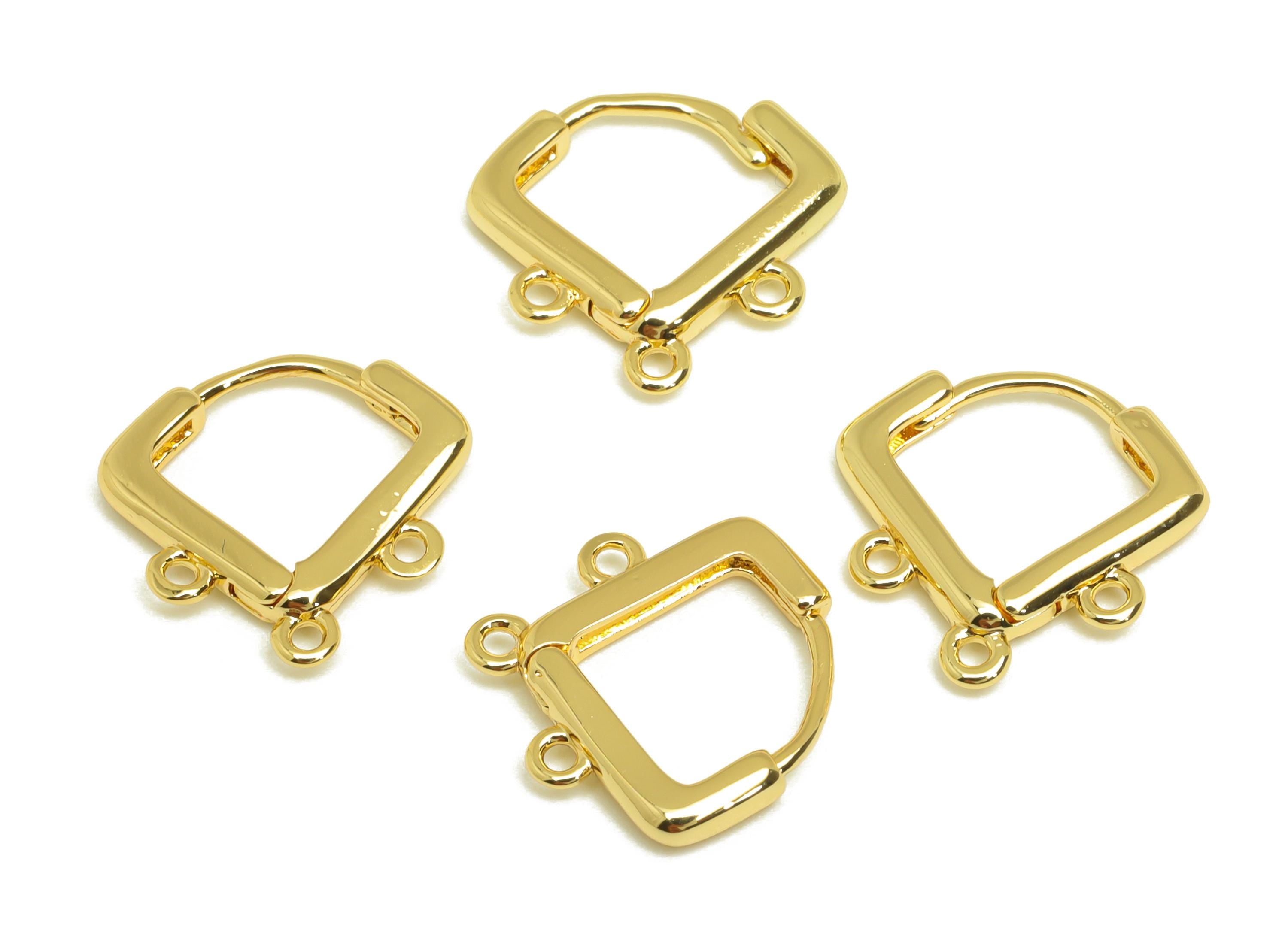 Brass Hoop Earring - Brass Wire Earring Clasp With 3 Loop - Brass Clasp Earring For Tassel - 18K Real Gold Plating - 13x13x2mm-RGP7811 - DOMEDBAZAAR