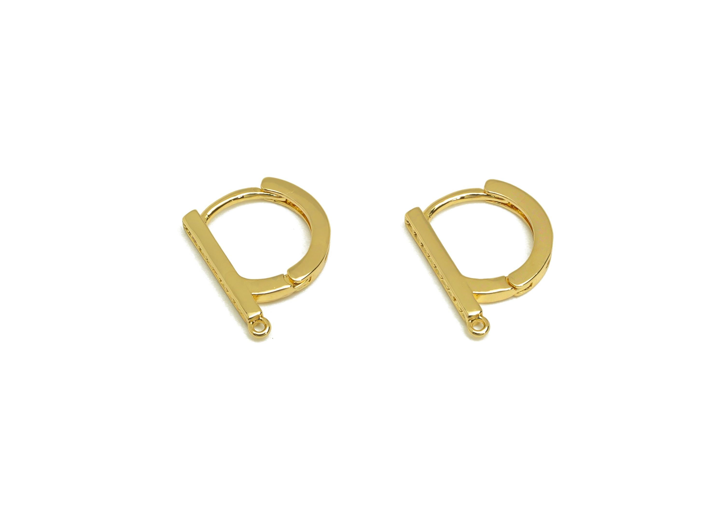 Brass CZ Hoop - Brass Bar Earring Clasp - Brass Zircon Hoop Clasp Earring - Rectangle Bar - 18K Real Gold Plating - 12x10x1mm -RGP7818 - DOMEDBAZAAR