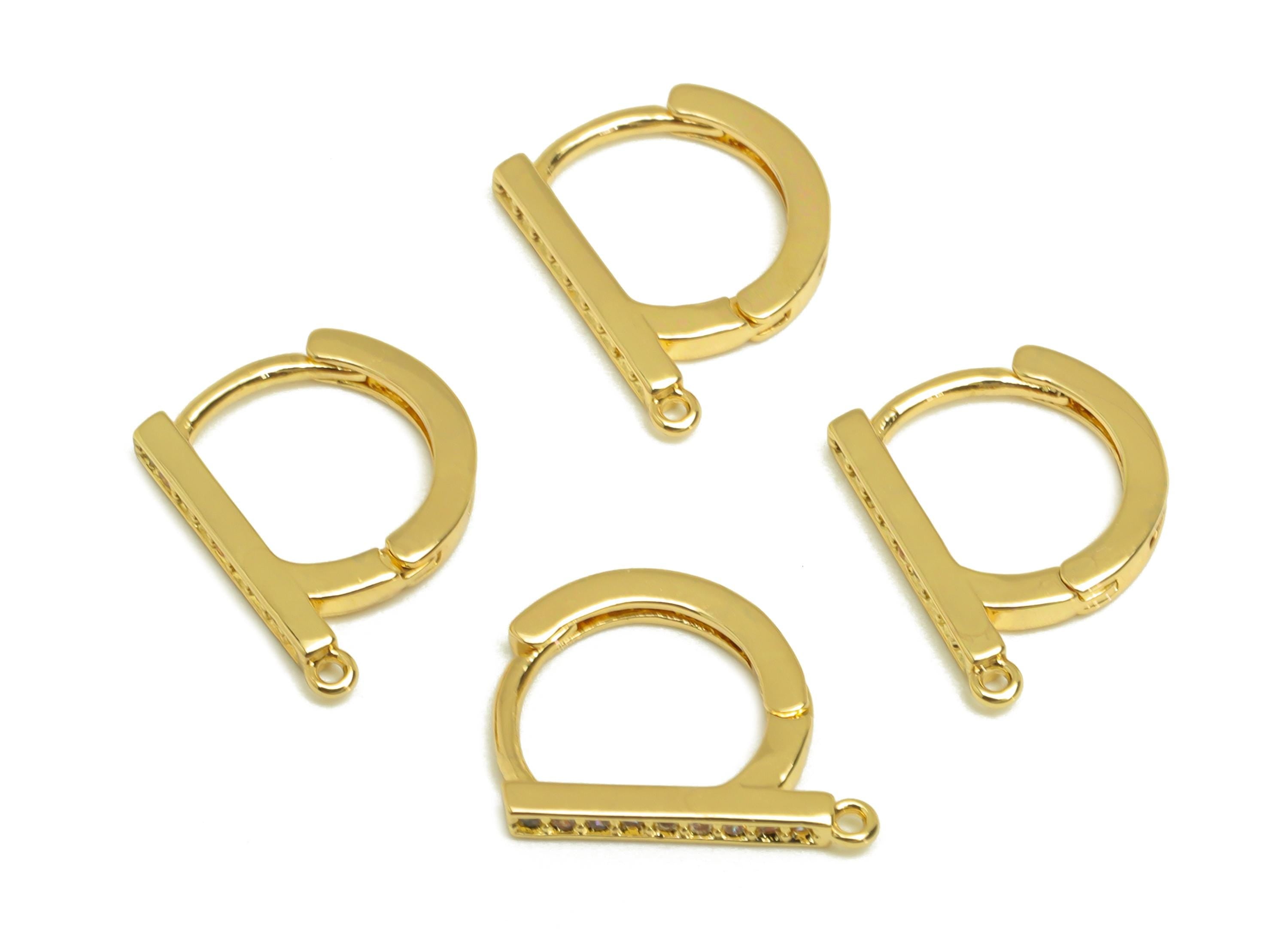 Brass CZ Hoop - Brass Bar Earring Clasp - Brass Zircon Hoop Clasp Earring - Rectangle Bar - 18K Real Gold Plating - 12x10x1mm -RGP7818 - DOMEDBAZAAR