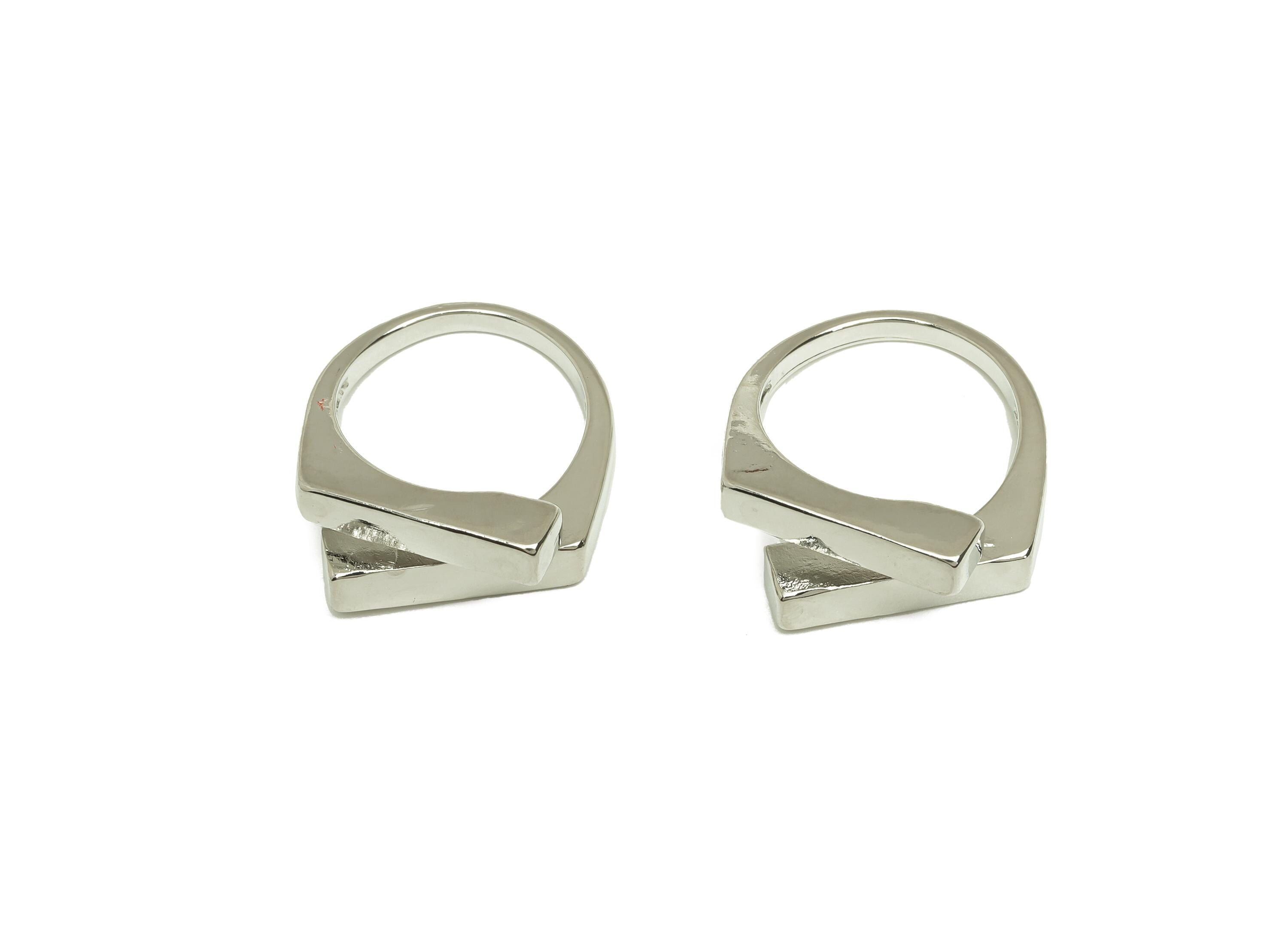 Brass Rectangle Ring - Brass Rectangle Ring - Brass Adjustable Ring - Geometry Ring - 18K Real White Gold Plating - 22x19.48x7.48mm -RGP7824 - DOMEDBAZAAR