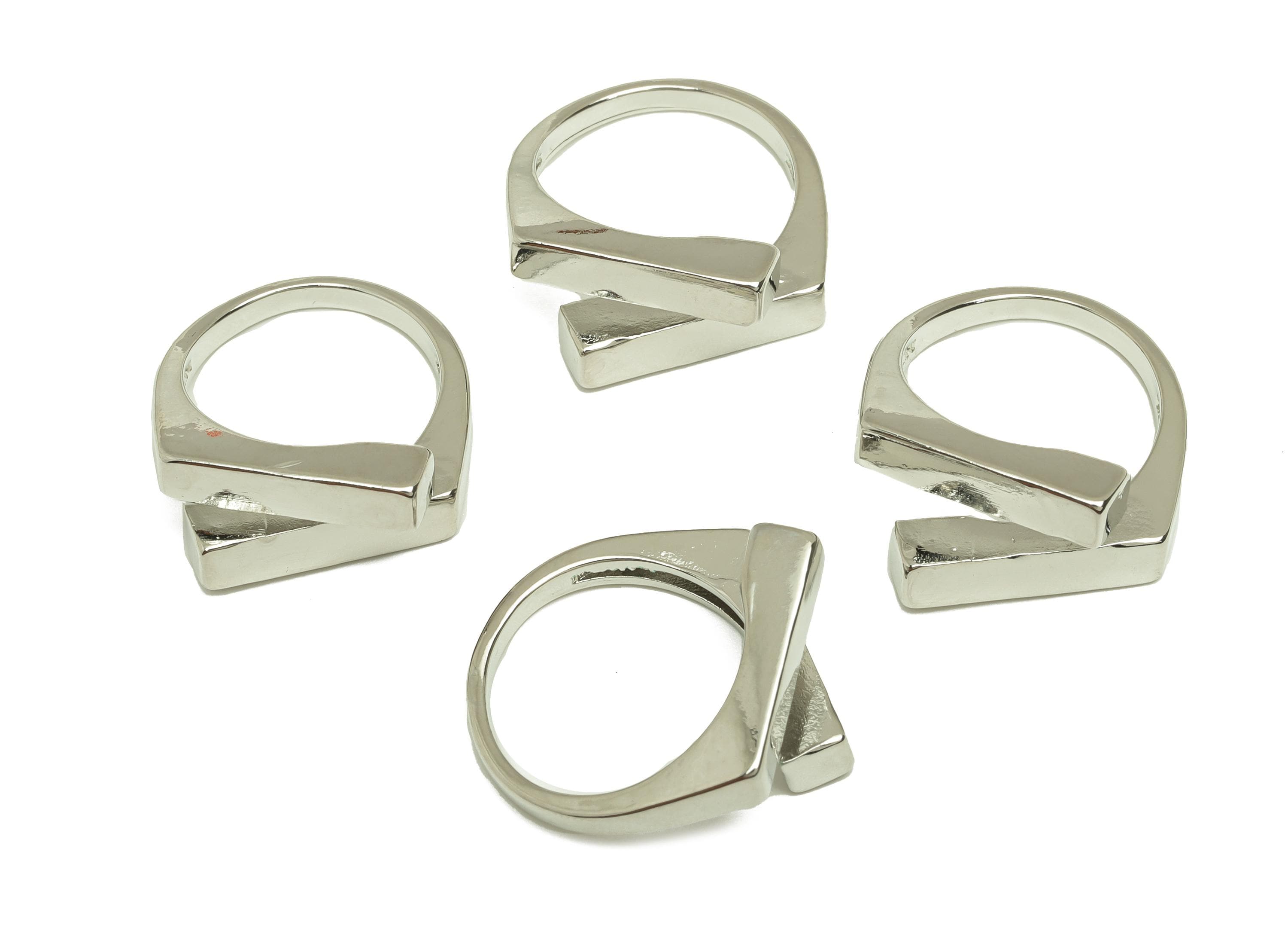 Brass Rectangle Ring - Brass Rectangle Ring - Brass Adjustable Ring - Geometry Ring - 18K Real White Gold Plating - 22x19.48x7.48mm -RGP7824 - DOMEDBAZAAR