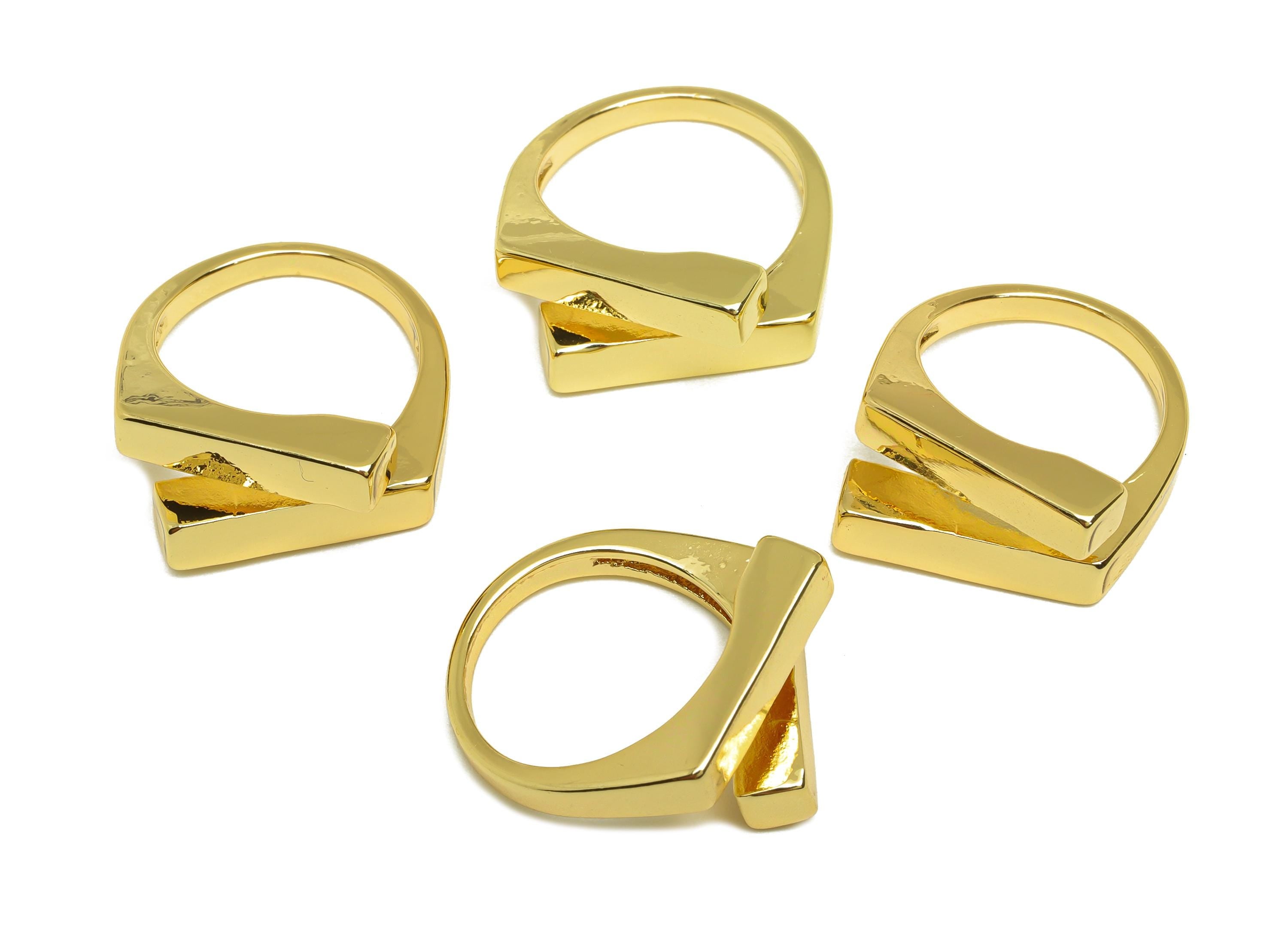 Brass Rectangle Ring - Brass Rectangle Ring - Brass Adjustable Ring - Geometry Ring - 18K Real Gold Plating - 22x19.48x7.48mm -RGP7835 - DOMEDBAZAAR