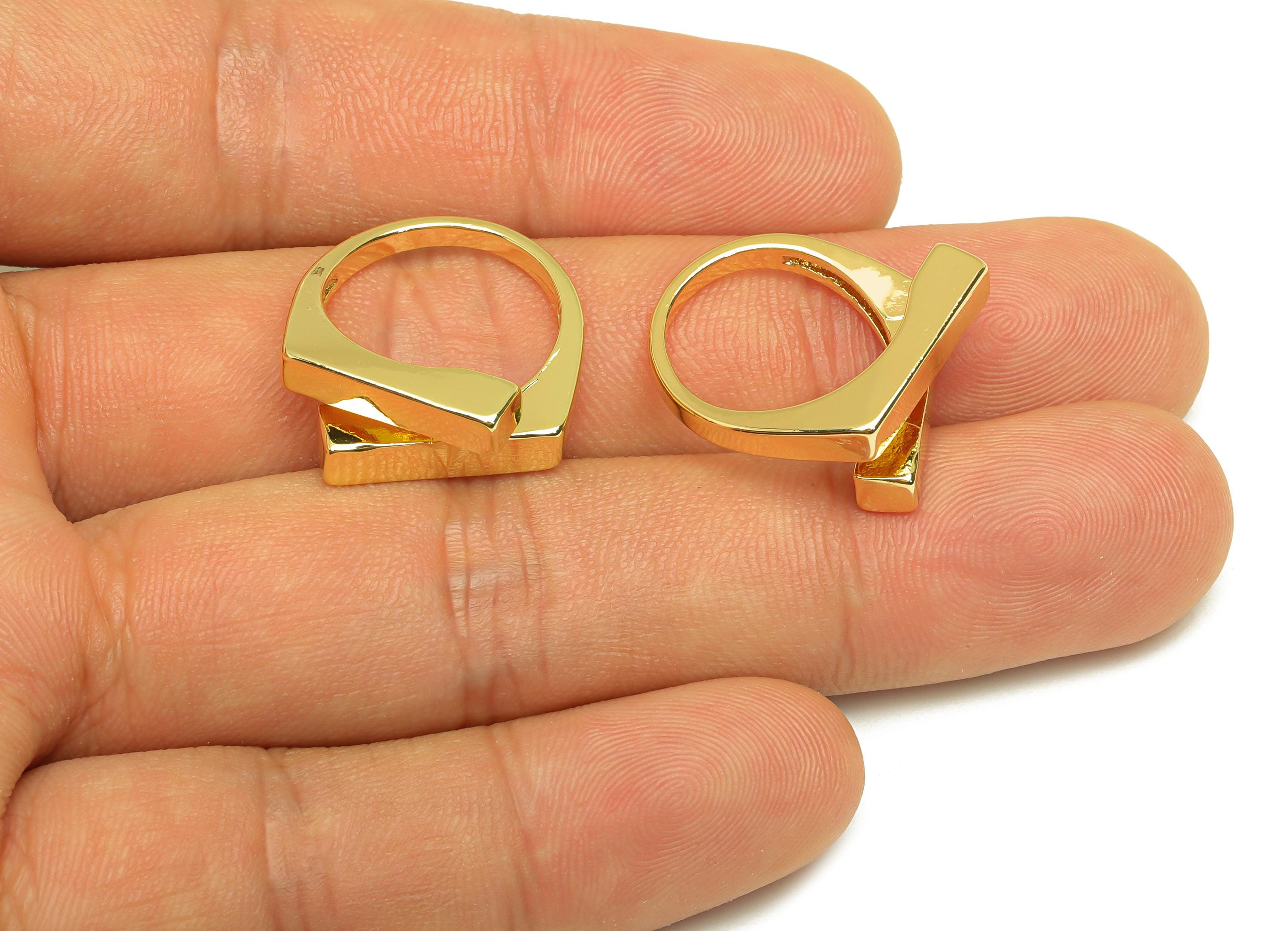 Brass Rectangle Ring - Brass Rectangle Ring - Brass Adjustable Ring - Geometry Ring - 18K Real Gold Plating - 22x19.48x7.48mm -RGP7835 - DOMEDBAZAAR