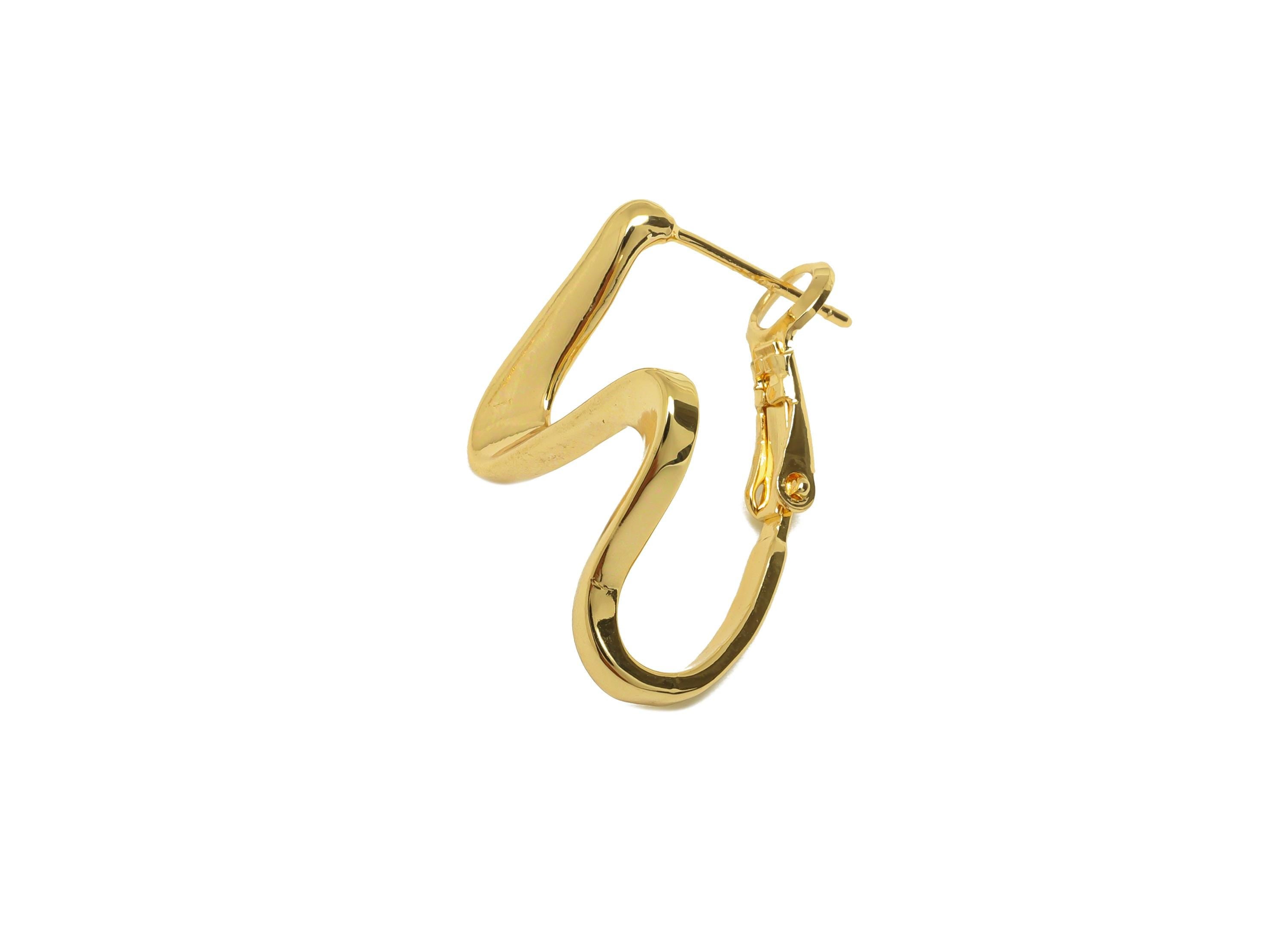 Brass Z Hinged Back Earring - Gold Wave Hinged Back Hoop Earring - Wave Huggie Earring - 18K Real Gold Plating - 25.8x18.9x12.8mm - RGP7592 - DOMEDBAZAAR