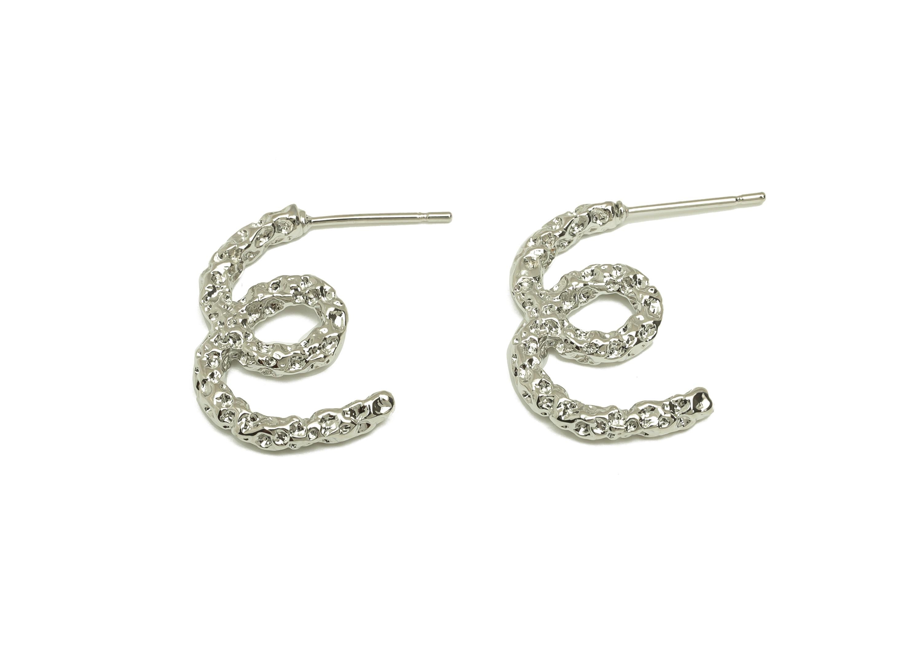 Hammered Wire Earring Stud - Brass Textured Wire Earring Post - Knot Twisted Earring Post - 18k Real White Gold Plating - 24x13x2mm -RGP7823 - DOMEDBAZAAR