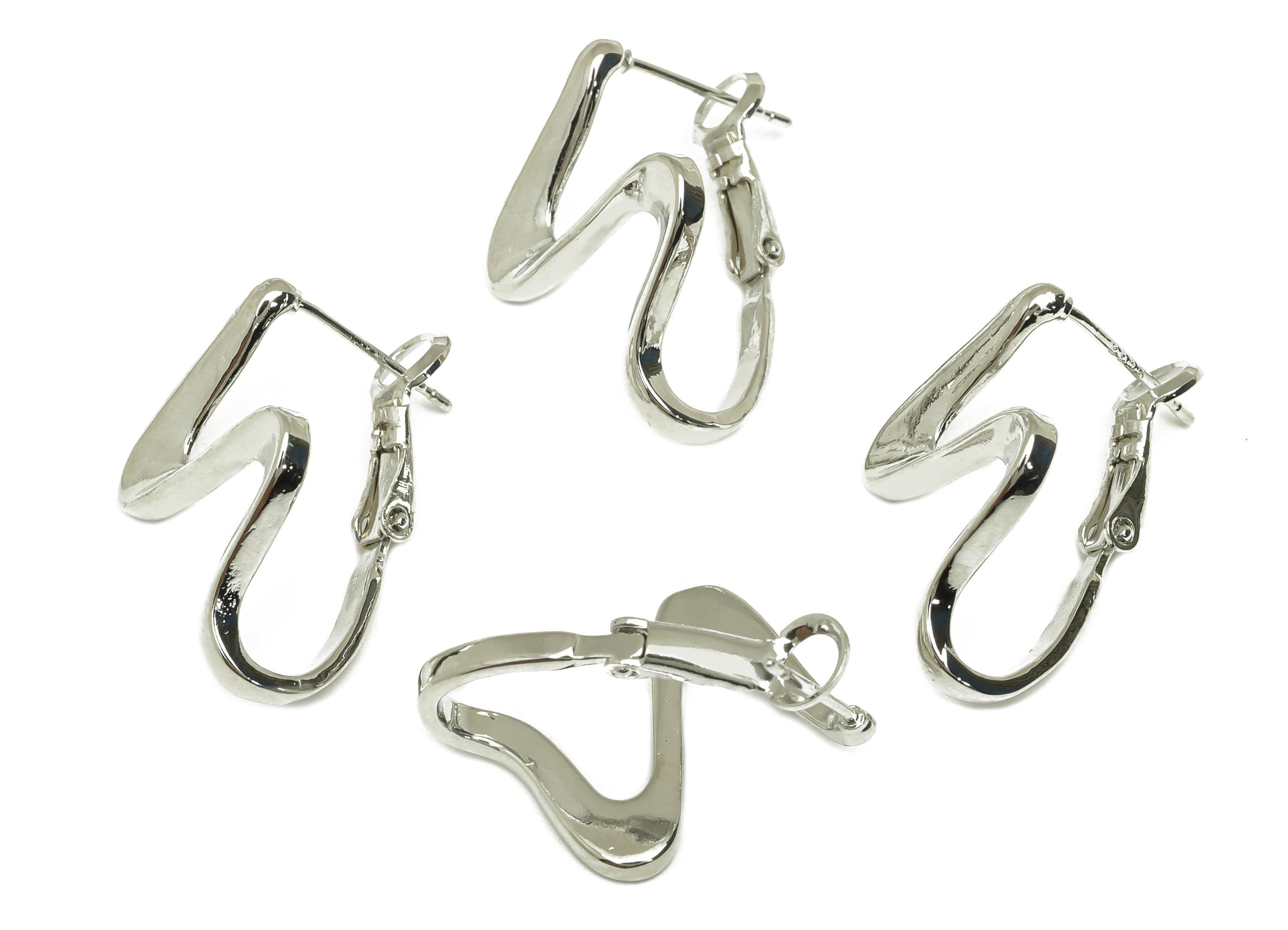 Brass Z Hinged Back Earring - White Wave Hinged Back Hoop Earring - Wave Huggie Earring - 18K Real Gold Plating - 25.8x18.9x12.8mm - RGP7593 - DOMEDBAZAAR