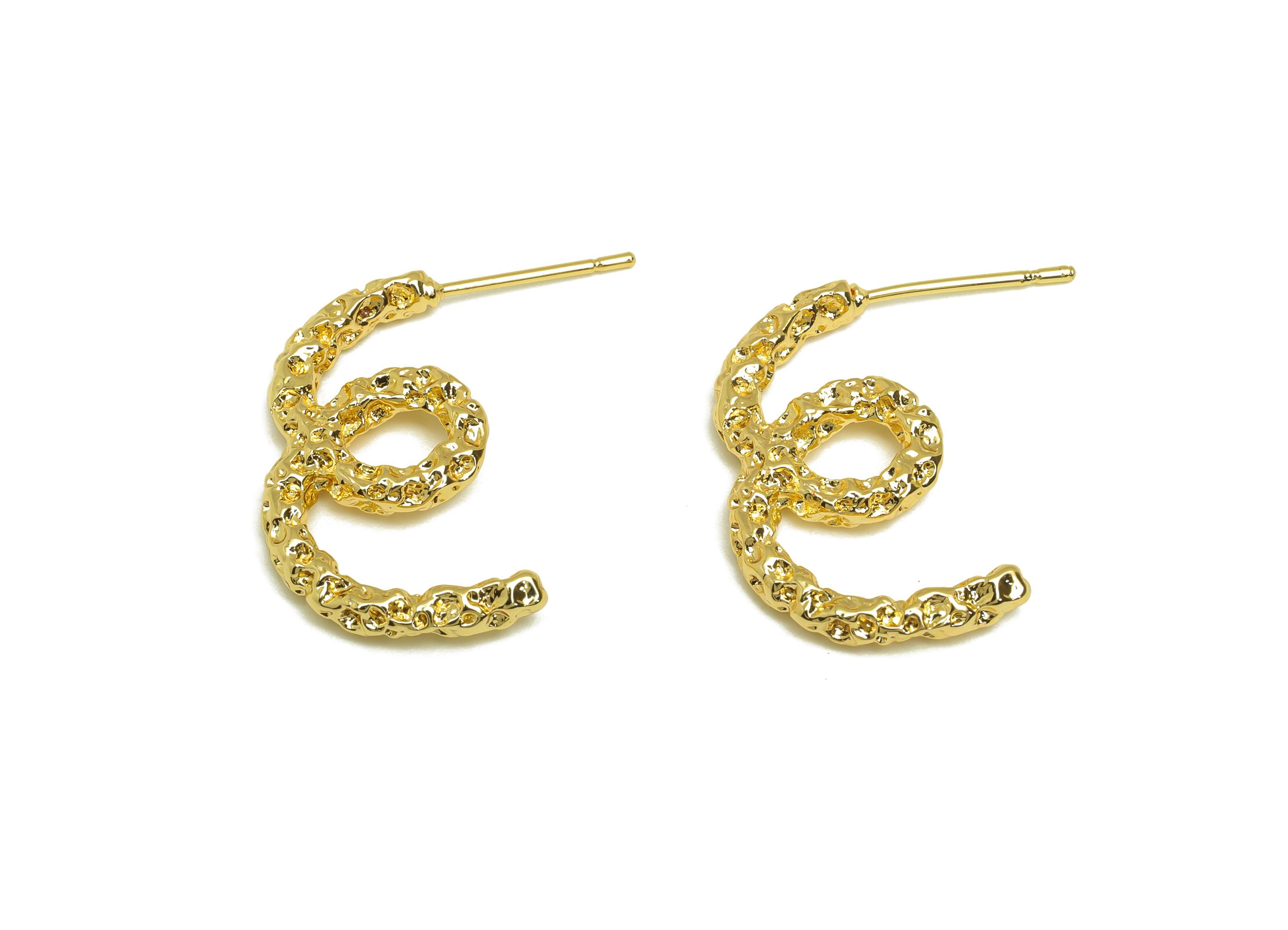 Hammered Wire Earring Stud - Brass Textured Wire Earring Post - Knot Twisted Earring Post - 18k Real Gold Plating - 24x13x2mm -RGP7834 - DOMEDBAZAAR