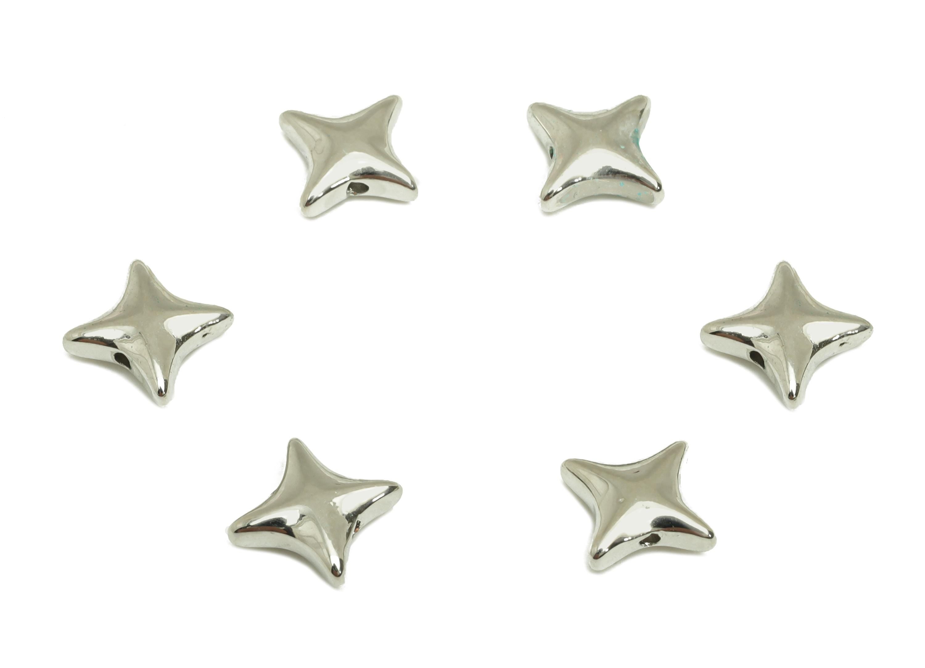 Star Bracelet Spacer Beads - Brass Beaded Cubic Earring Bead - Star Bracelet Bead - 18k Real White Gold Plating - 9.43x9.15x3.02mm - RGP7801 - DOMEDBAZAAR