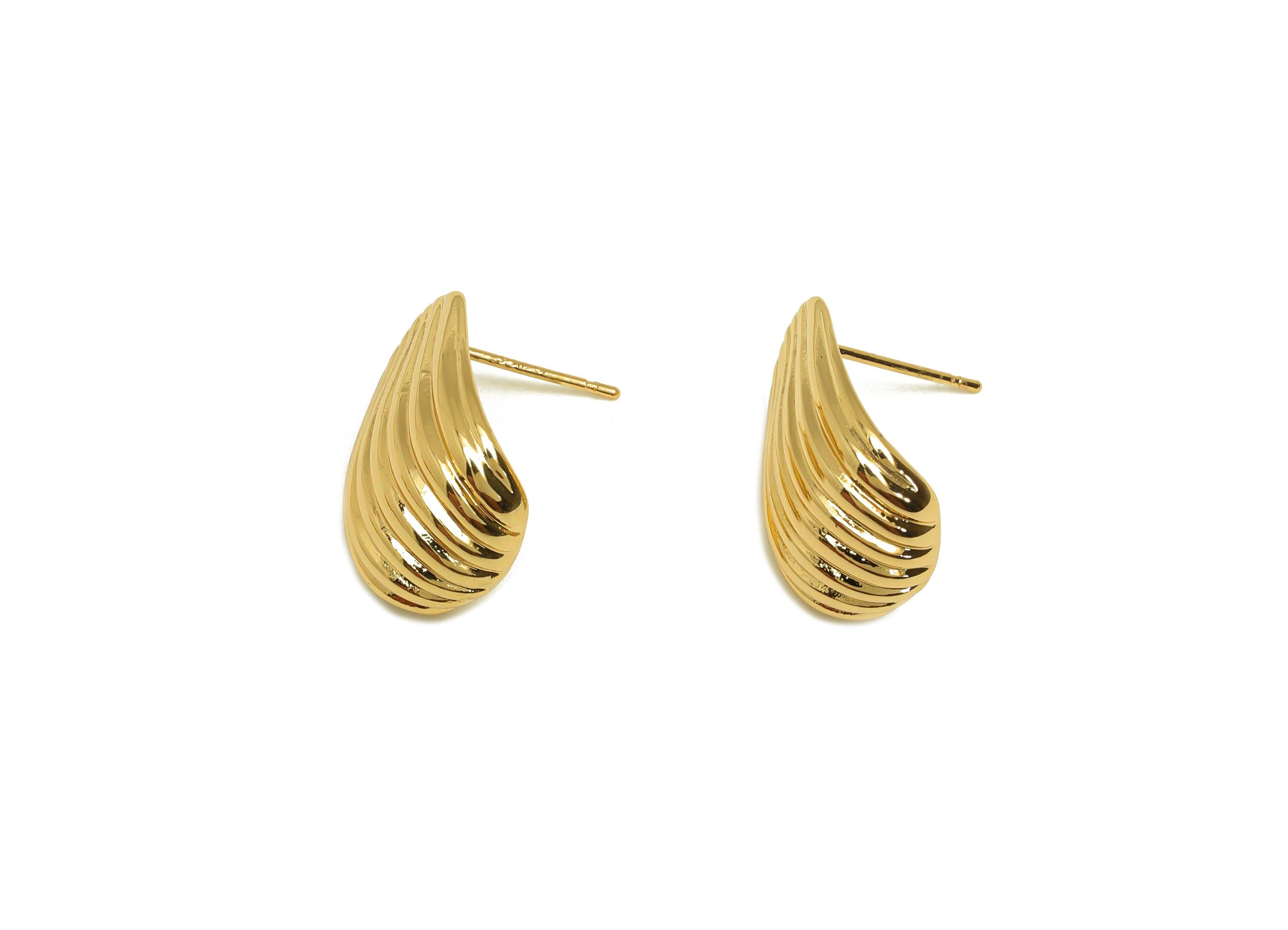 Brass Conch Earring Stud - Gold Whelk Seashell Conch Earring Post - Textured Conch Earring - 18K Real Gold Plated - 19x15x6.35mm -RGP7597 - DOMEDBAZAAR