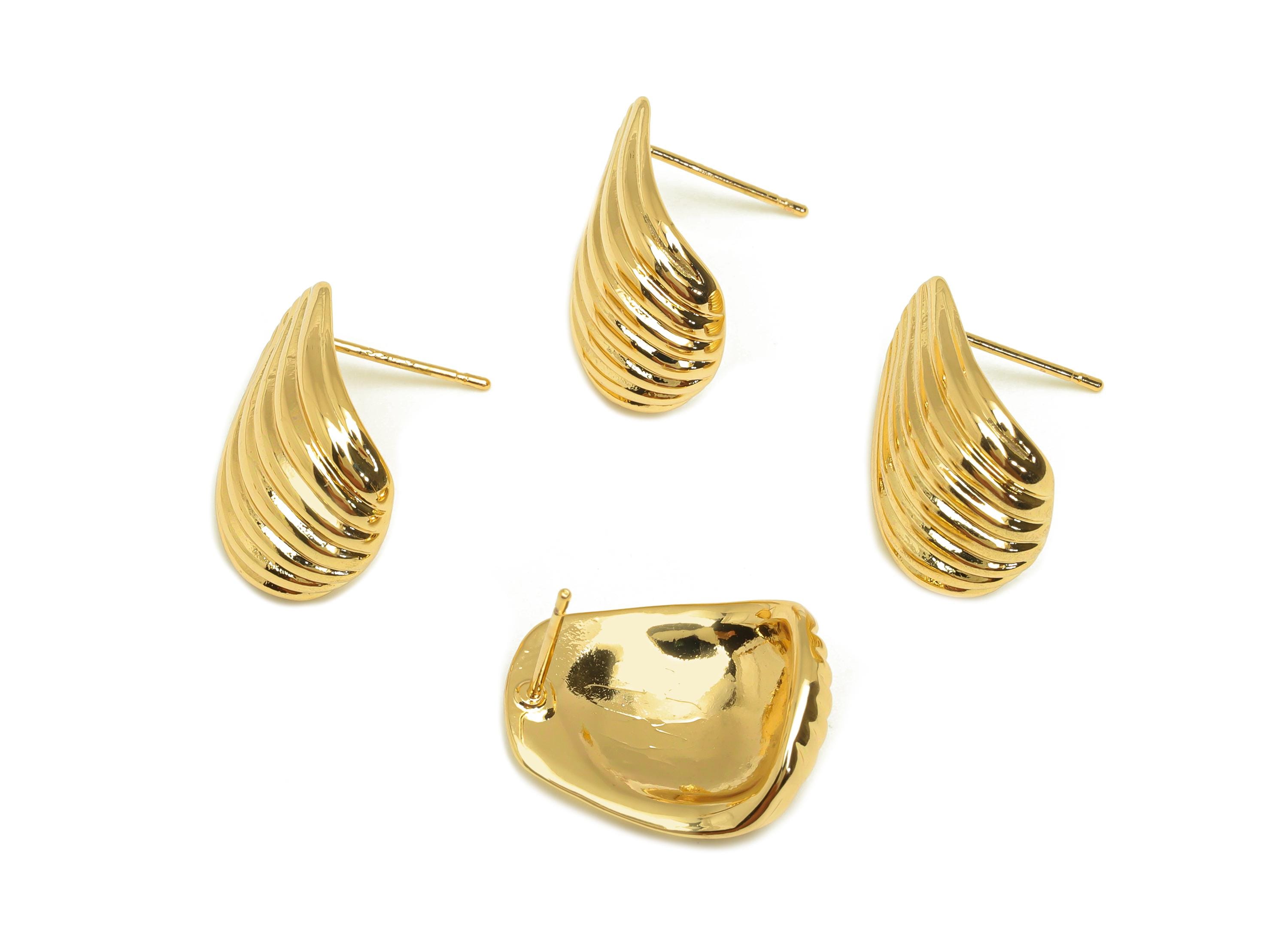 Brass Conch Earring Stud - Gold Whelk Seashell Conch Earring Post - Textured Conch Earring - 18K Real Gold Plated - 19x15x6.35mm -RGP7597 - DOMEDBAZAAR