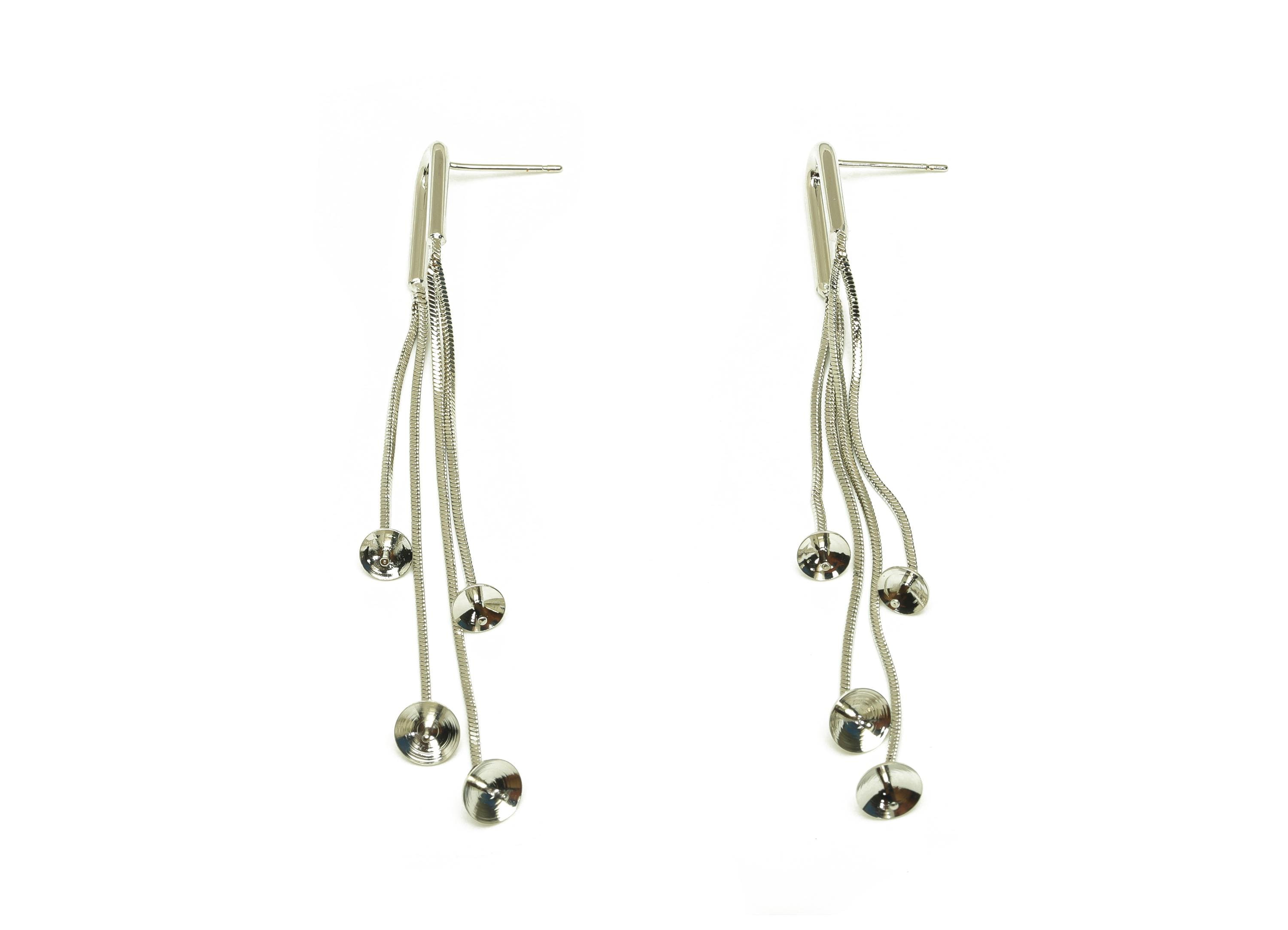 Brass Tassel Earring Setting - White Tassel Earring Post - Textured Snake Chain Ear - 18K Real White Gold Plated - 76.5x9.6x1.96mm - RGP7598 - DOMEDBAZAAR
