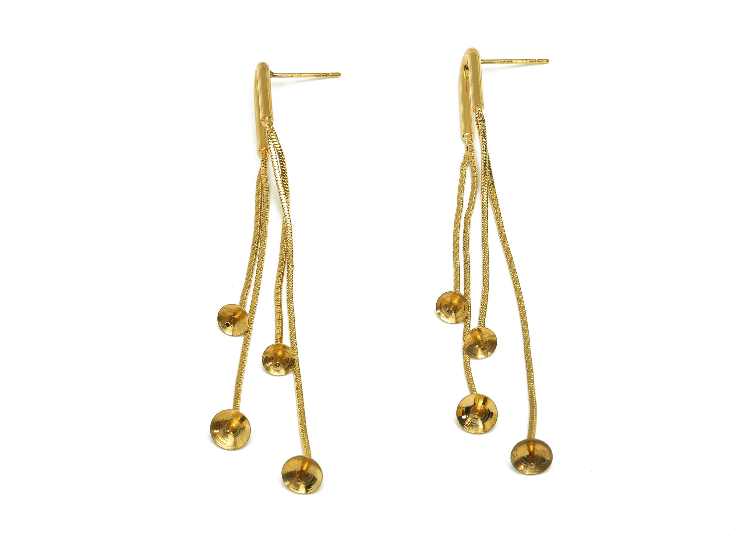 Brass Tassel Earring Setting - Gold Tassel Earring Post - Textured Snake Chain Earring - 18K Real Gold Plated - 77.3x9.5x1.96mm - RGP7599 - DOMEDBAZAAR