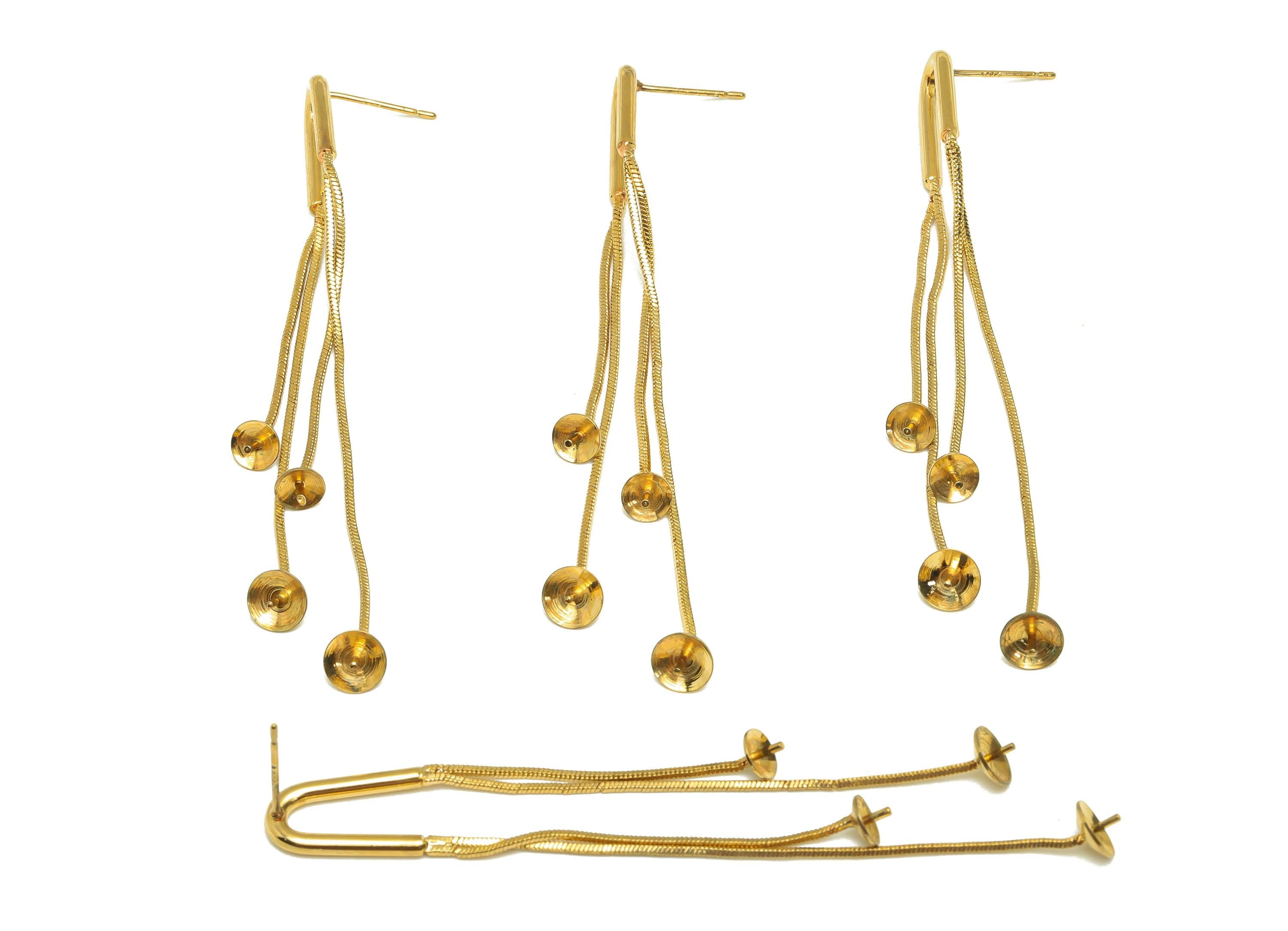 Brass Tassel Earring Setting - Gold Tassel Earring Post - Textured Snake Chain Earring - 18K Real Gold Plated - 77.3x9.5x1.96mm - RGP7599 - DOMEDBAZAAR