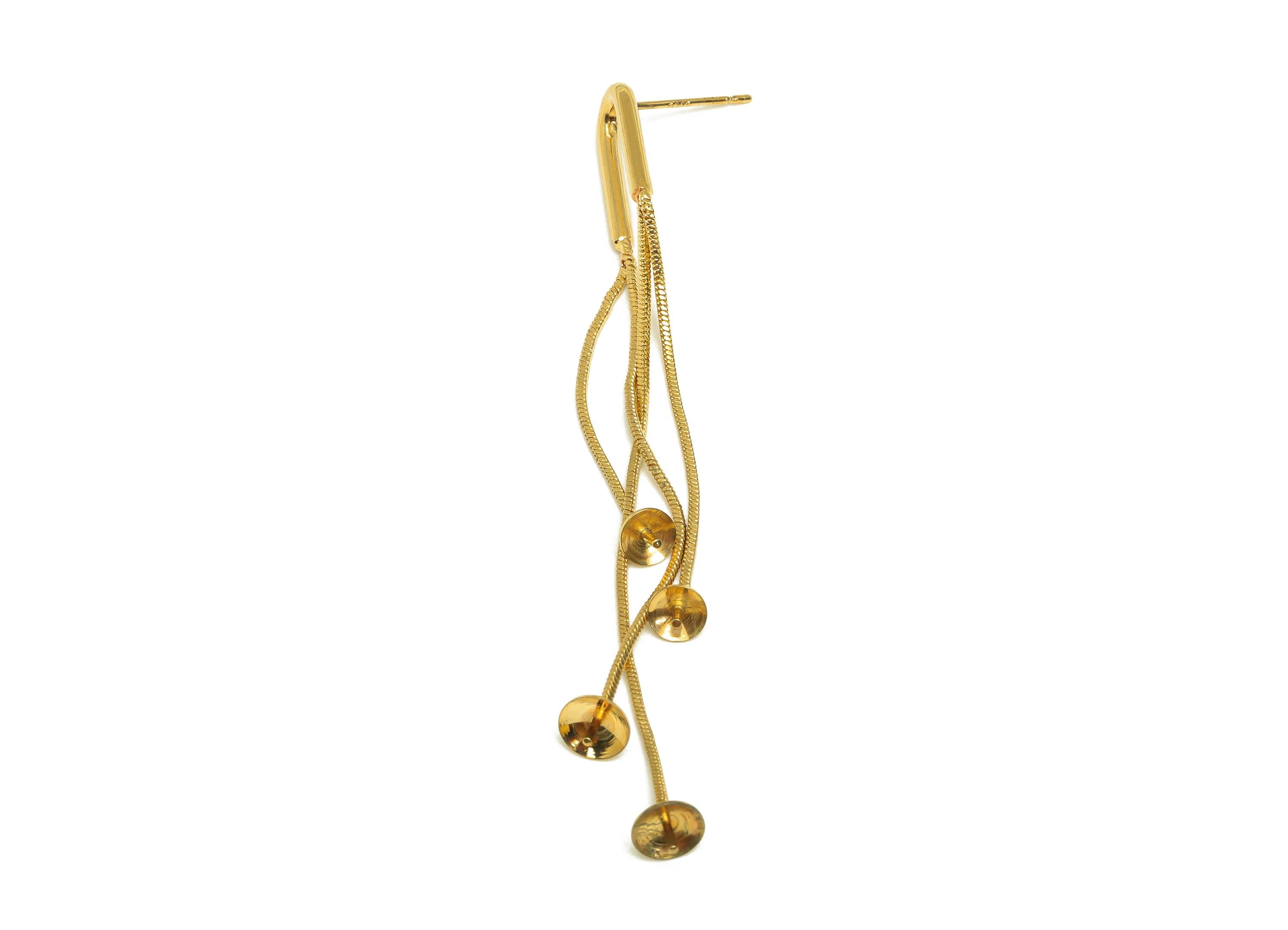 Brass Tassel Earring Setting - Gold Tassel Earring Post - Textured Snake Chain Earring - 18K Real Gold Plated - 77.3x9.5x1.96mm - RGP7599 - DOMEDBAZAAR