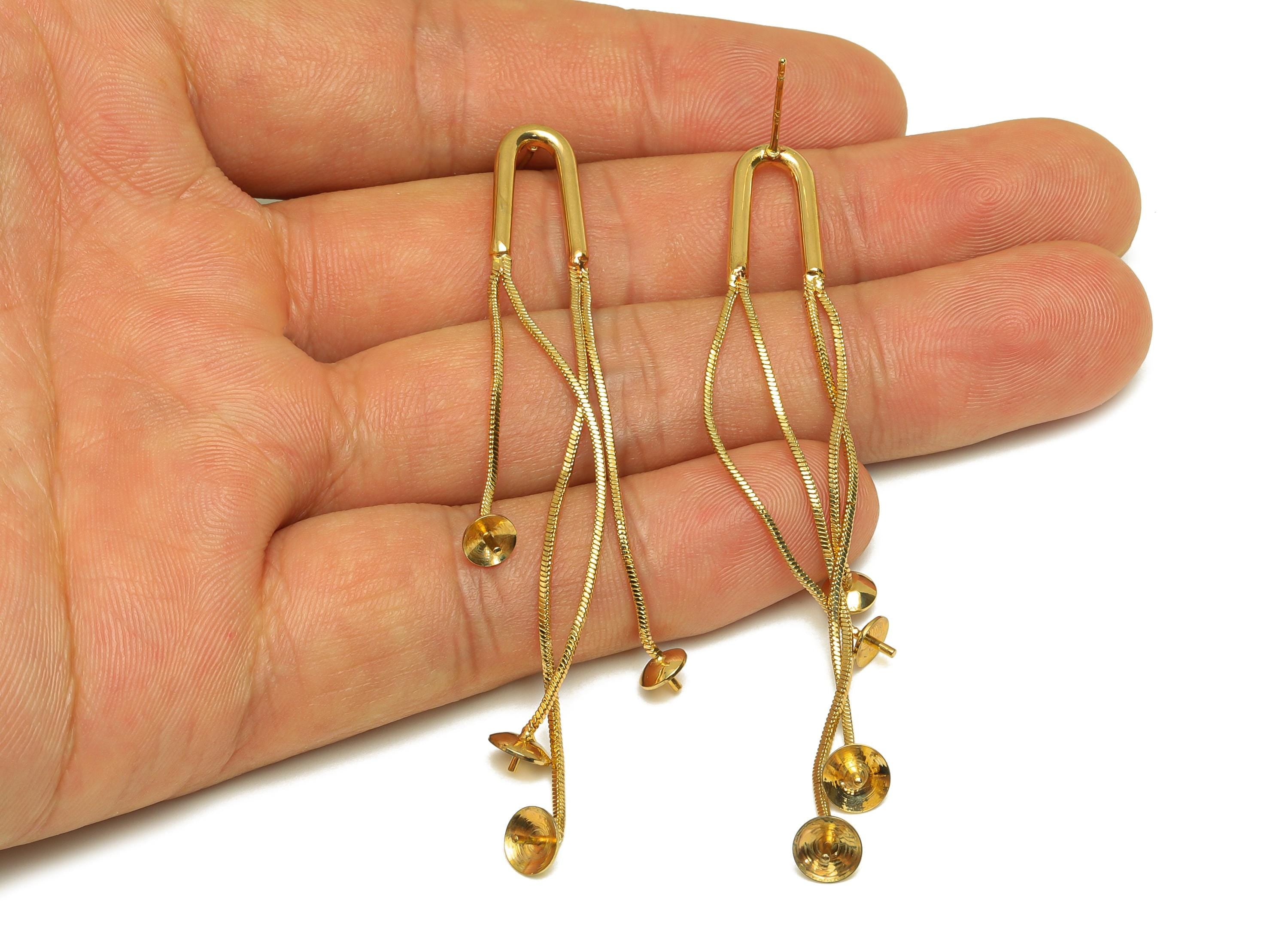 Brass Tassel Earring Setting - Gold Tassel Earring Post - Textured Snake Chain Earring - 18K Real Gold Plated - 77.3x9.5x1.96mm - RGP7599 - DOMEDBAZAAR