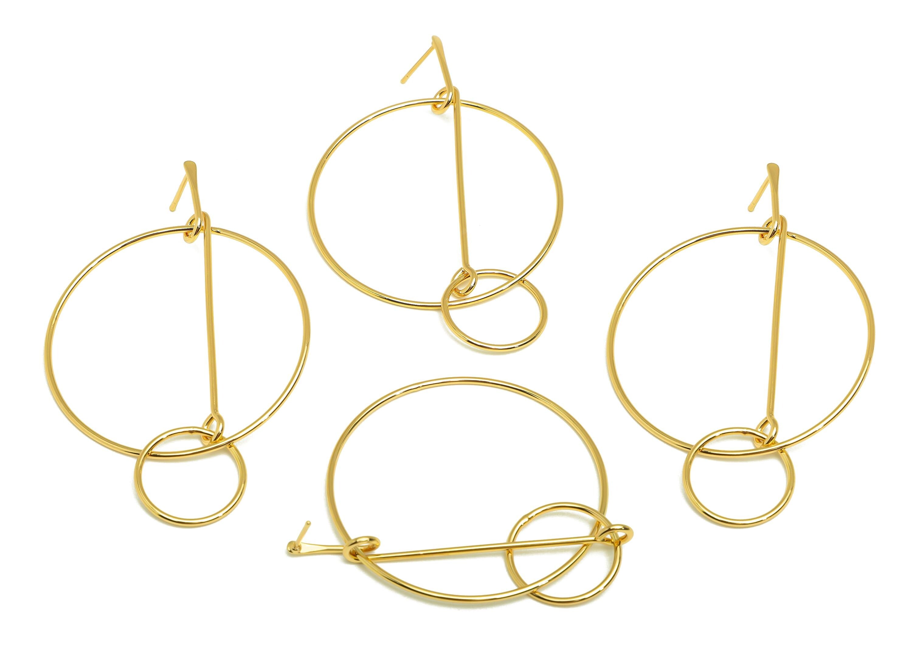 Brass Round Earring Stud - Brass Dangle Earring Post - Geometry Hammered Earring Post - 18K Real Gold Plated - 67.92x44.14x1.07mm - RGP7846 - DOMEDBAZAAR
