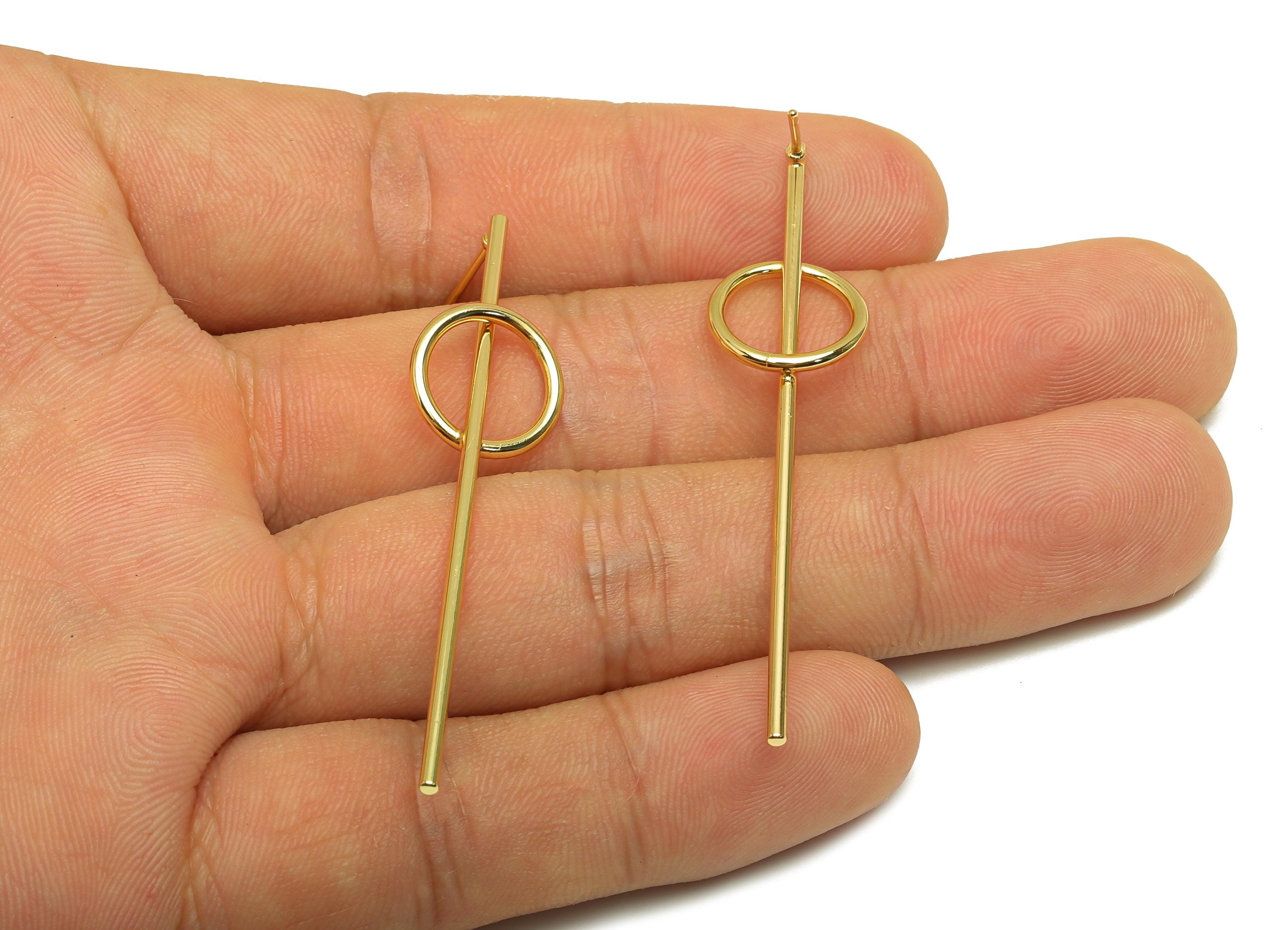 Brass Round Earring Stud - Brass Stick Earring Post - Geometry Bar Earring Post - 18K Real Gold Plated - 56.75x13x1.31mm - RGP7852 - DOMEDBAZAAR