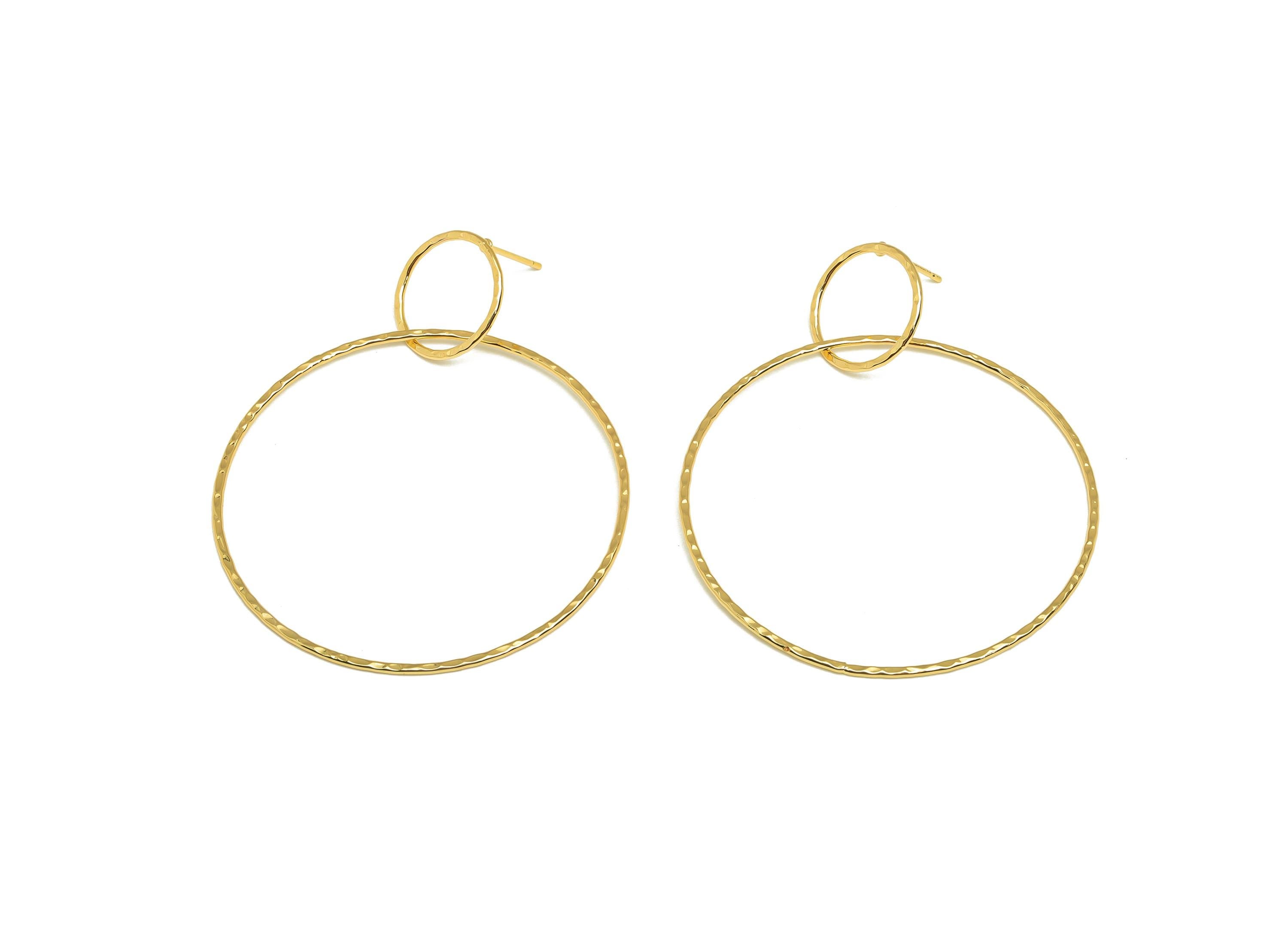 Brass Round Earring Stud - Brass Dangle Earring Post - Geometry Hammered Earring Post - 18K Real Gold Plated - 57x45.6x0.73mm - RGP7845 - DOMEDBAZAAR
