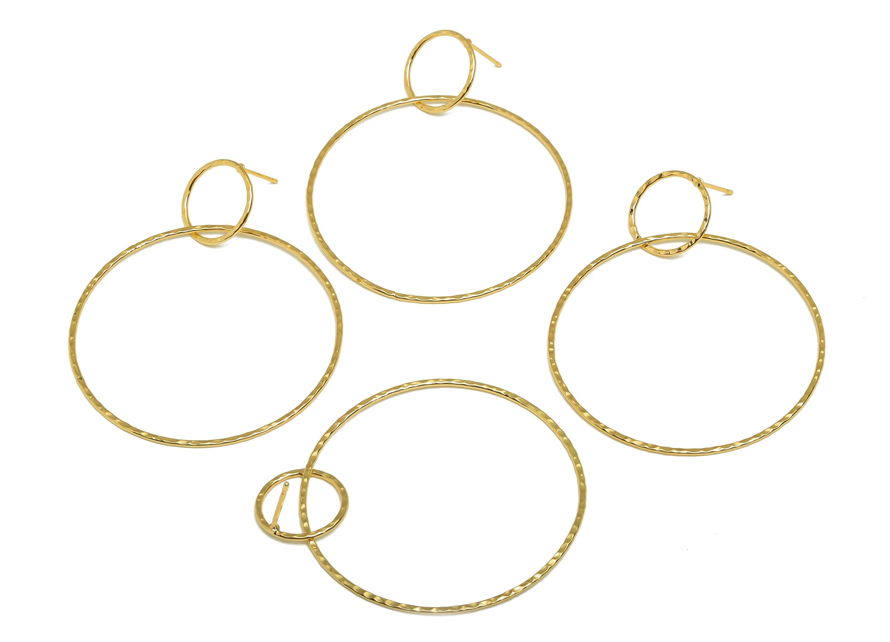 Brass Round Earring Stud - Brass Dangle Earring Post - Geometry Hammered Earring Post - 18K Real Gold Plated - 57x45.6x0.73mm - RGP7845 - DOMEDBAZAAR