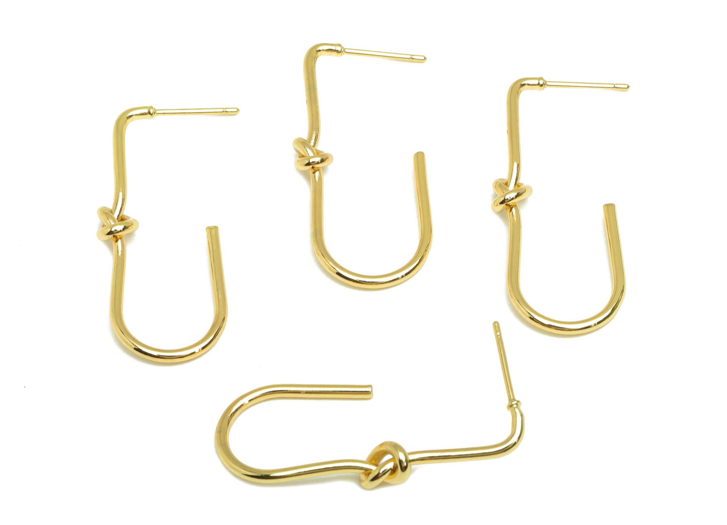 Brass Hoop Earring Stud - Brass Open Rectangle Earring Post - Brass Knot Earring Post - 18K Real Gold Plating - 35.2x14.69x1.3mm - RGP7874 - DOMEDBAZAAR