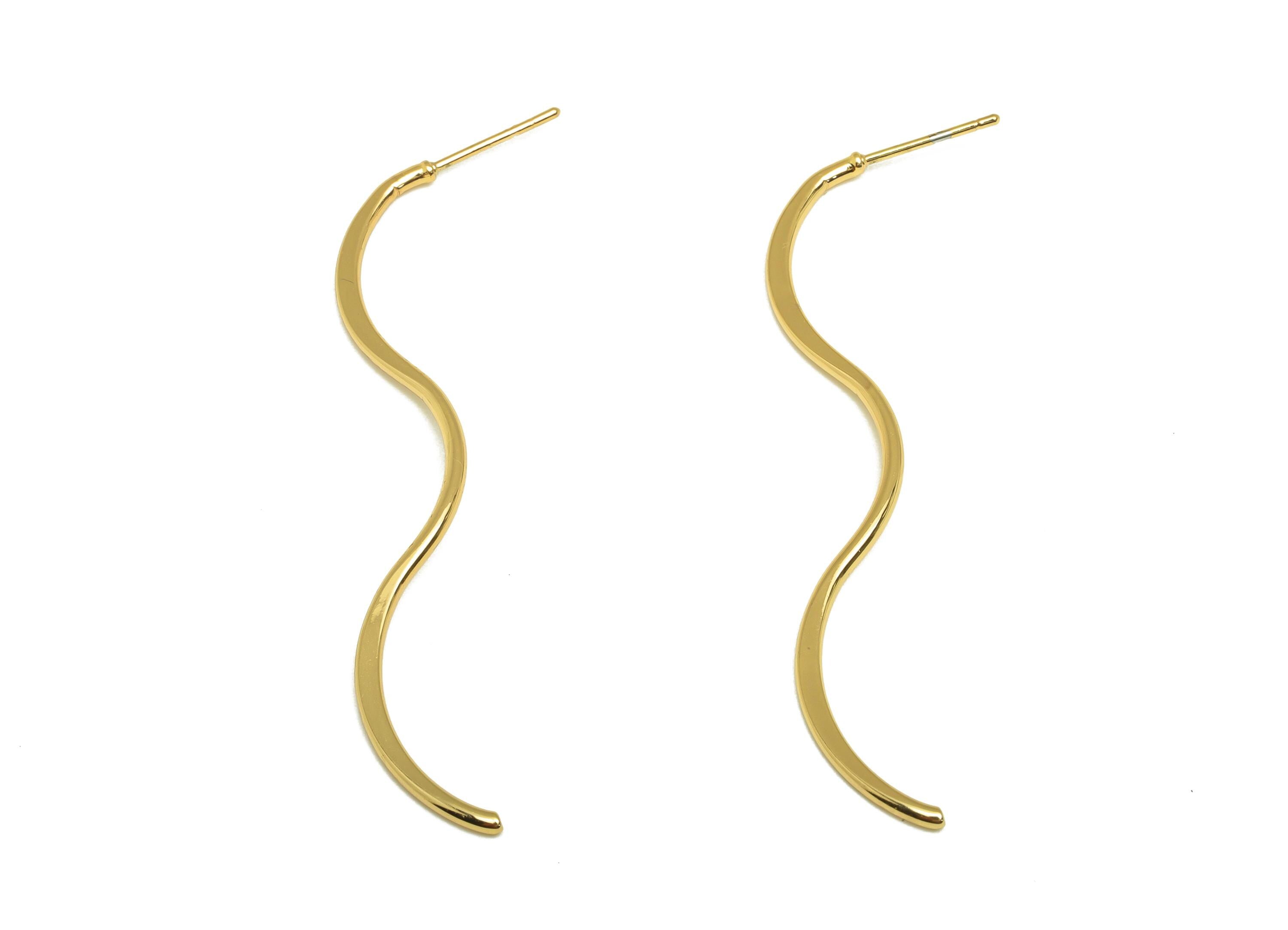 Brass Hammered Earring Stud - Brass Wavy Earring Post - Hammered Wire Earring Post - 18K Real Gold Plating - 60.5x8.67x1.1mm - RGP7853 - DOMEDBAZAAR
