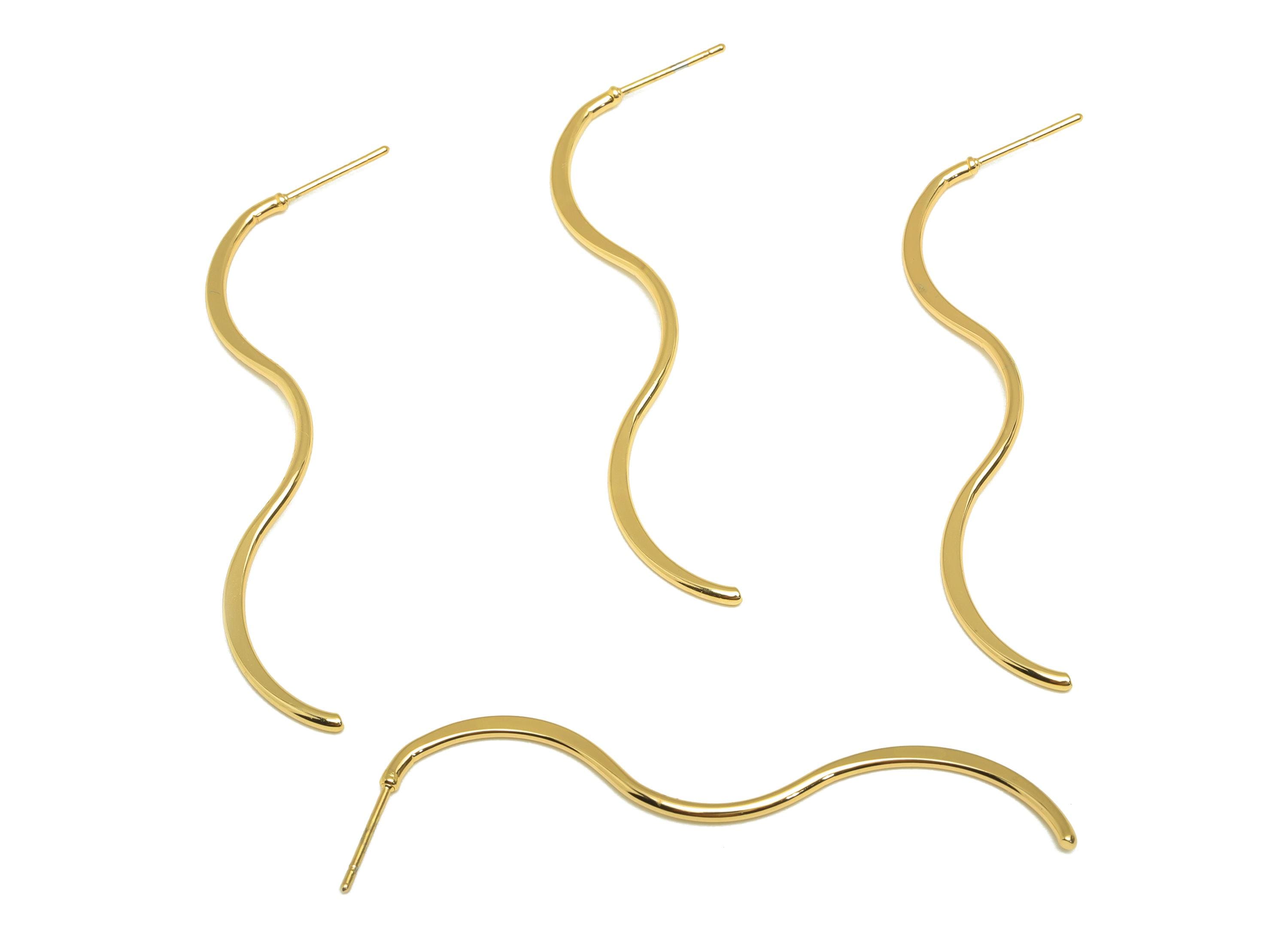 Brass Hammered Earring Stud - Brass Wavy Earring Post - Hammered Wire Earring Post - 18K Real Gold Plating - 60.5x8.67x1.1mm - RGP7853 - DOMEDBAZAAR