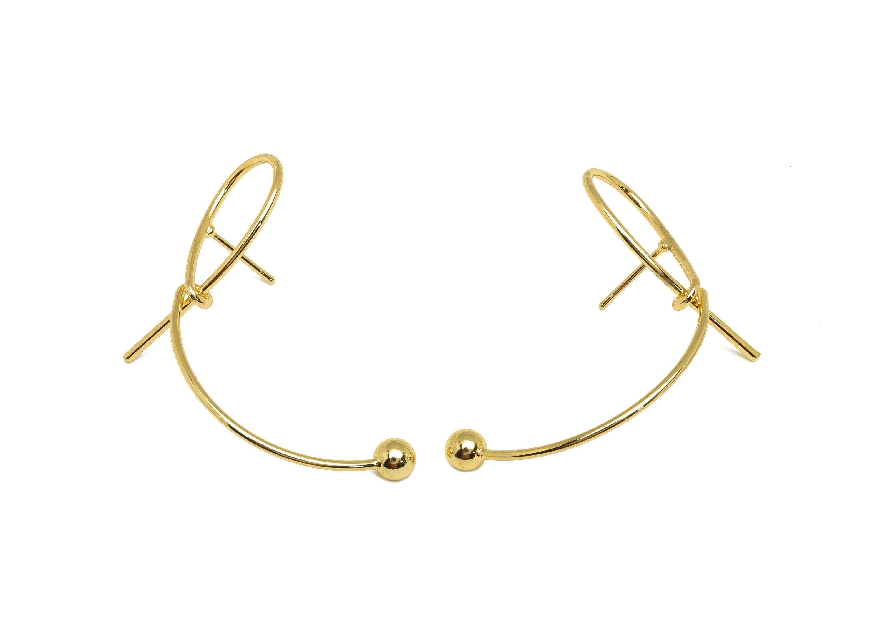 Brass Knot Wire Earring Stud - Bent Ball Wire Earring Post - Curved Bead Earring Post - 18K Real Gold Plating - 44.23x25.28x1.06mm - RGP7854 - DOMEDBAZAAR