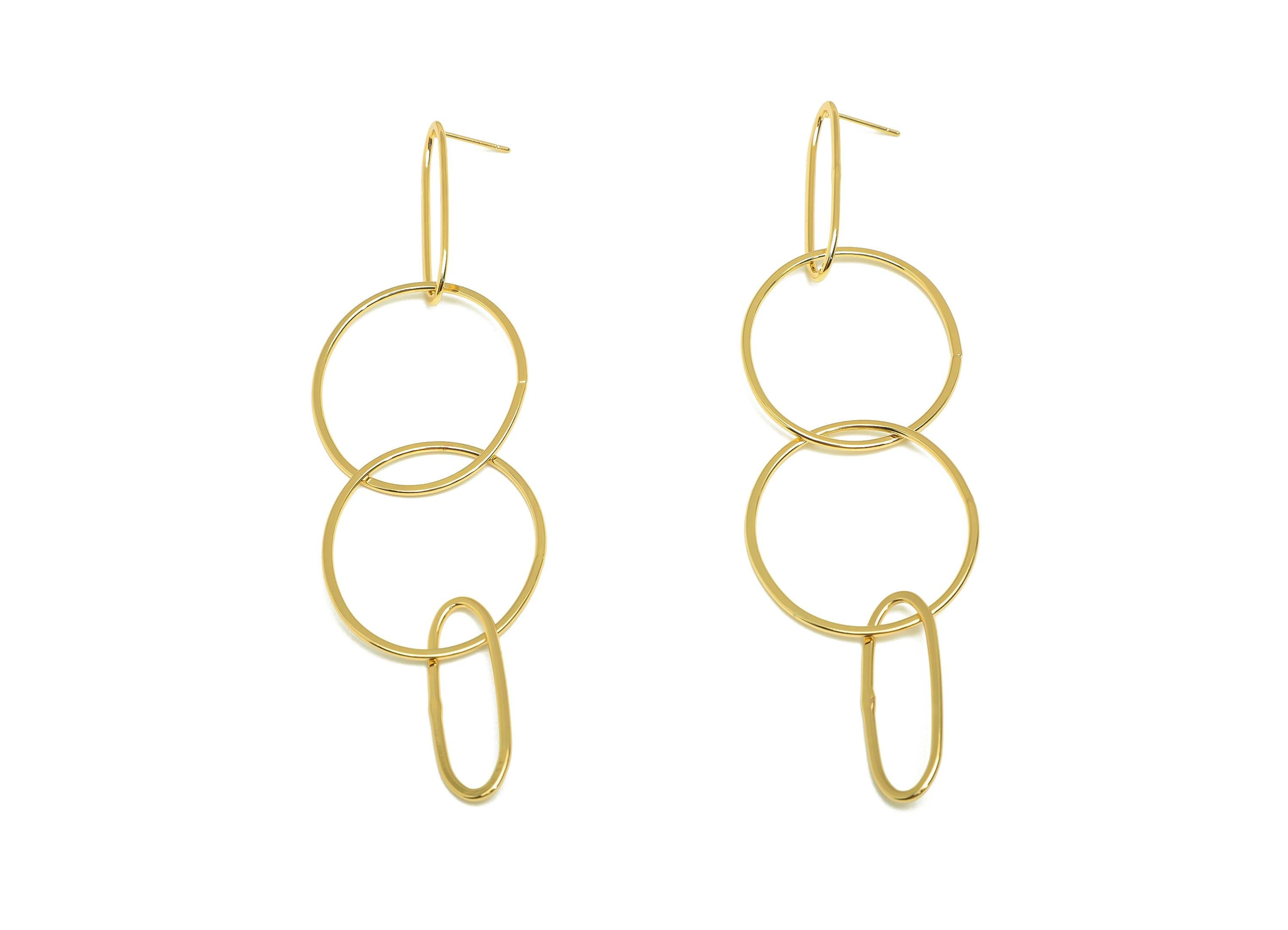 Brass Oval Earring Stud - Brass Round Dangle Earring Post - Brass Geometry Earring Post - 18K Real Gold Plating - 114x29x0.8mm - RGP7864 - DOMEDBAZAAR