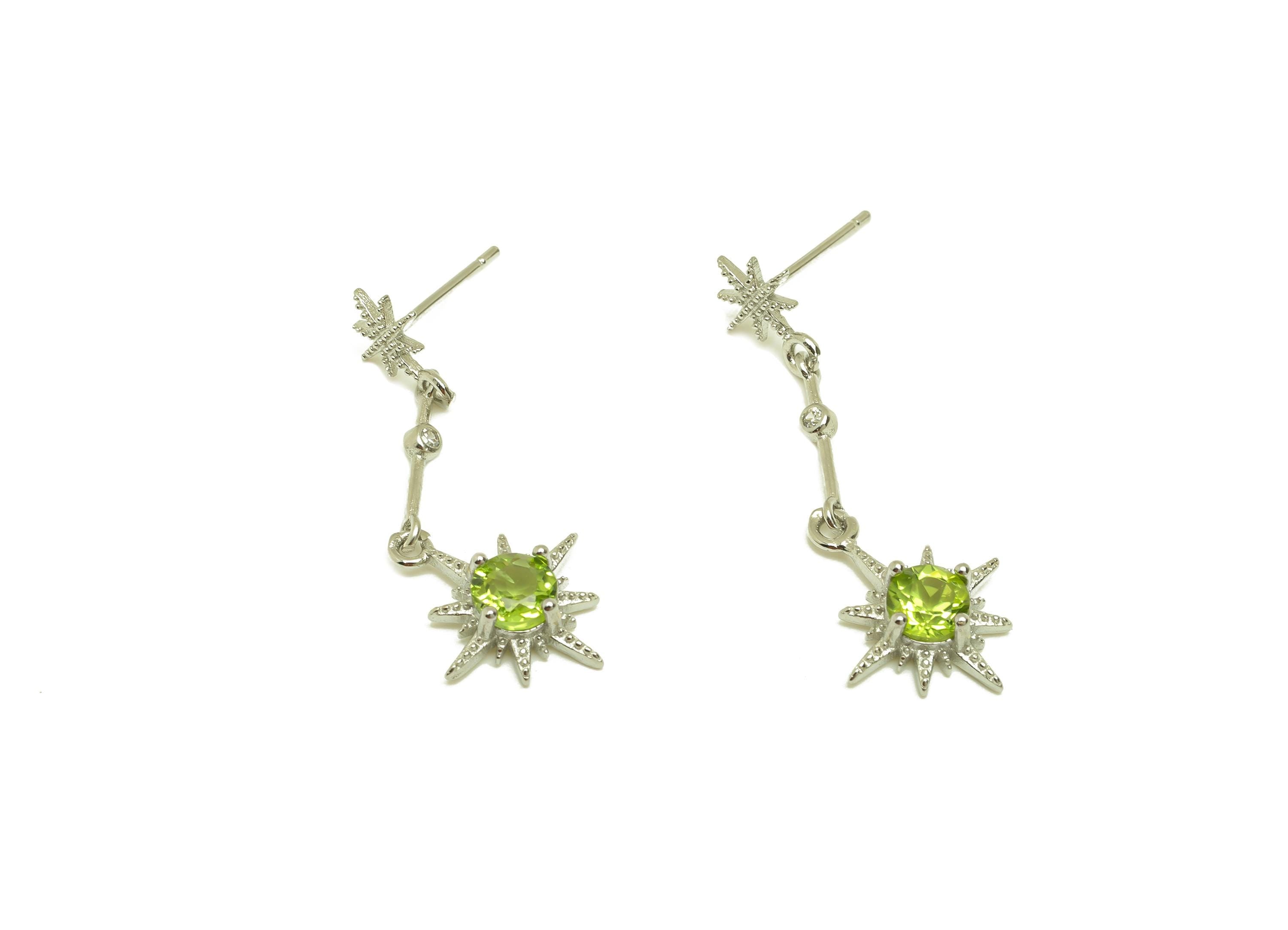 Brass Star Earring Stud - Olivine Earring Post - Peridot Cubic Zircon Earring Post - Brass Stud - Silver Tone Plating - 33x12x0.8mm -RGP7275 - DOMEDBAZAAR
