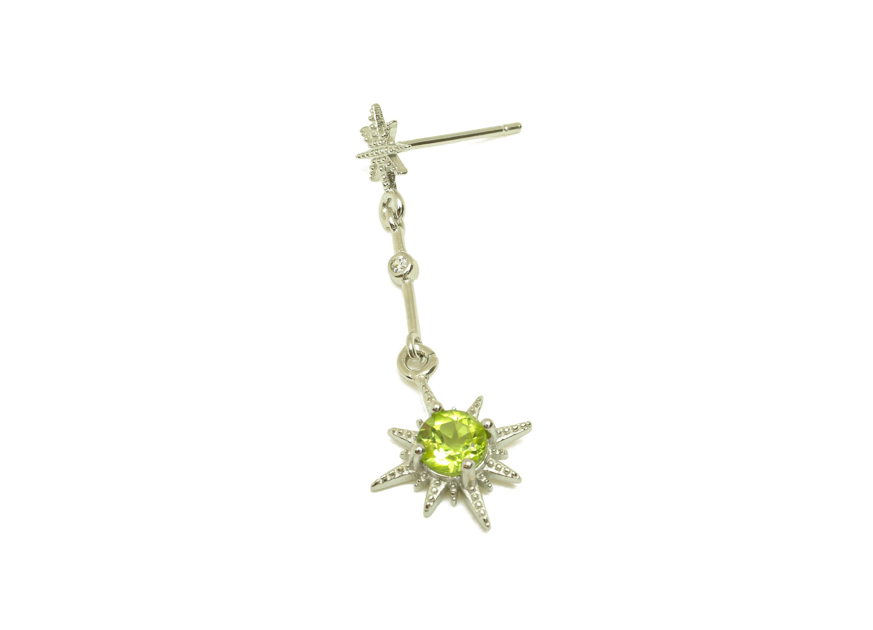 Brass Star Earring Stud - Olivine Earring Post - Peridot Cubic Zircon Earring Post - Brass Stud - Silver Tone Plating - 33x12x0.8mm -RGP7275 - DOMEDBAZAAR