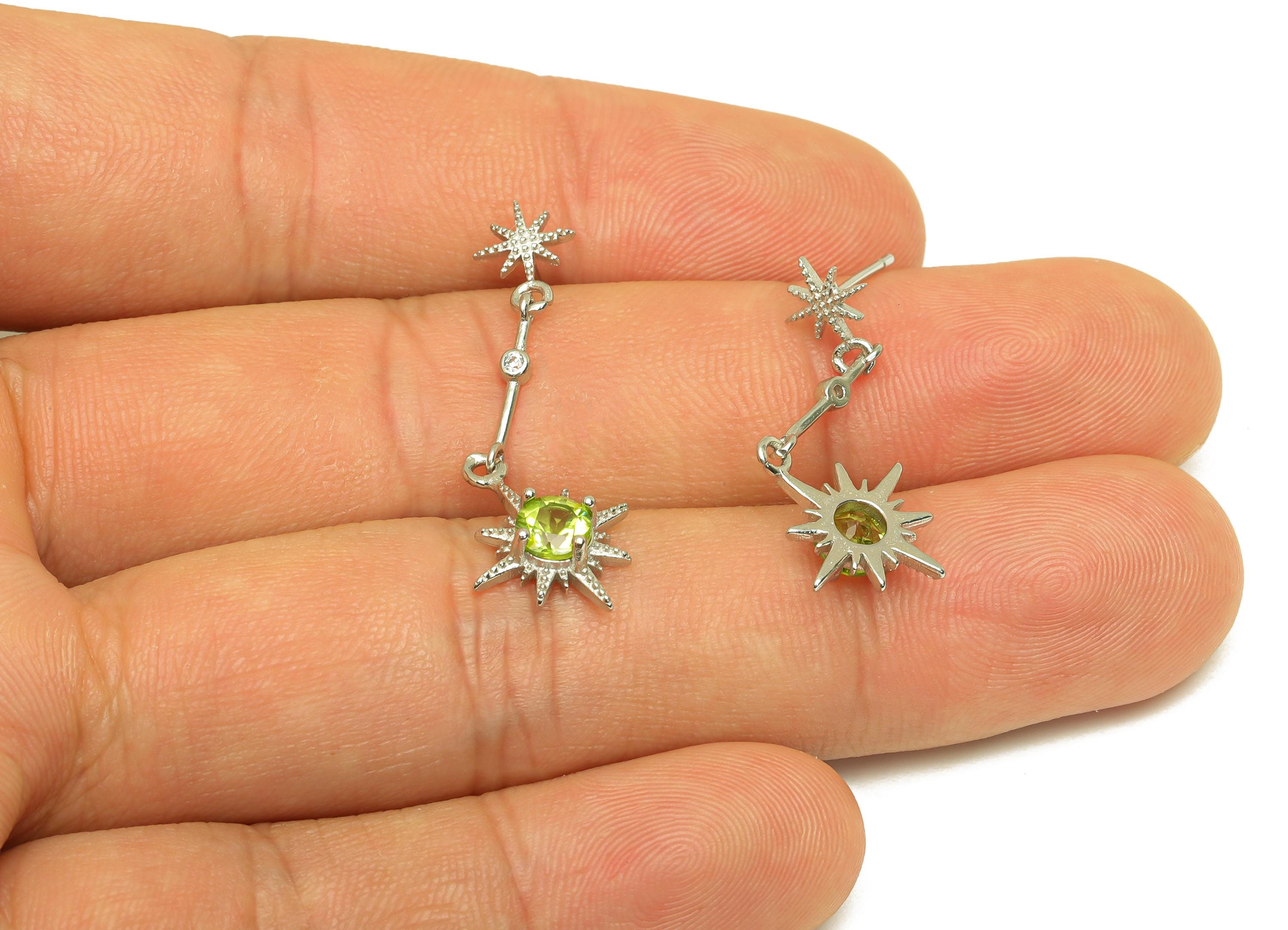 Brass Star Earring Stud - Olivine Earring Post - Peridot Cubic Zircon Earring Post - Brass Stud - Silver Tone Plating - 33x12x0.8mm -RGP7275 - DOMEDBAZAAR