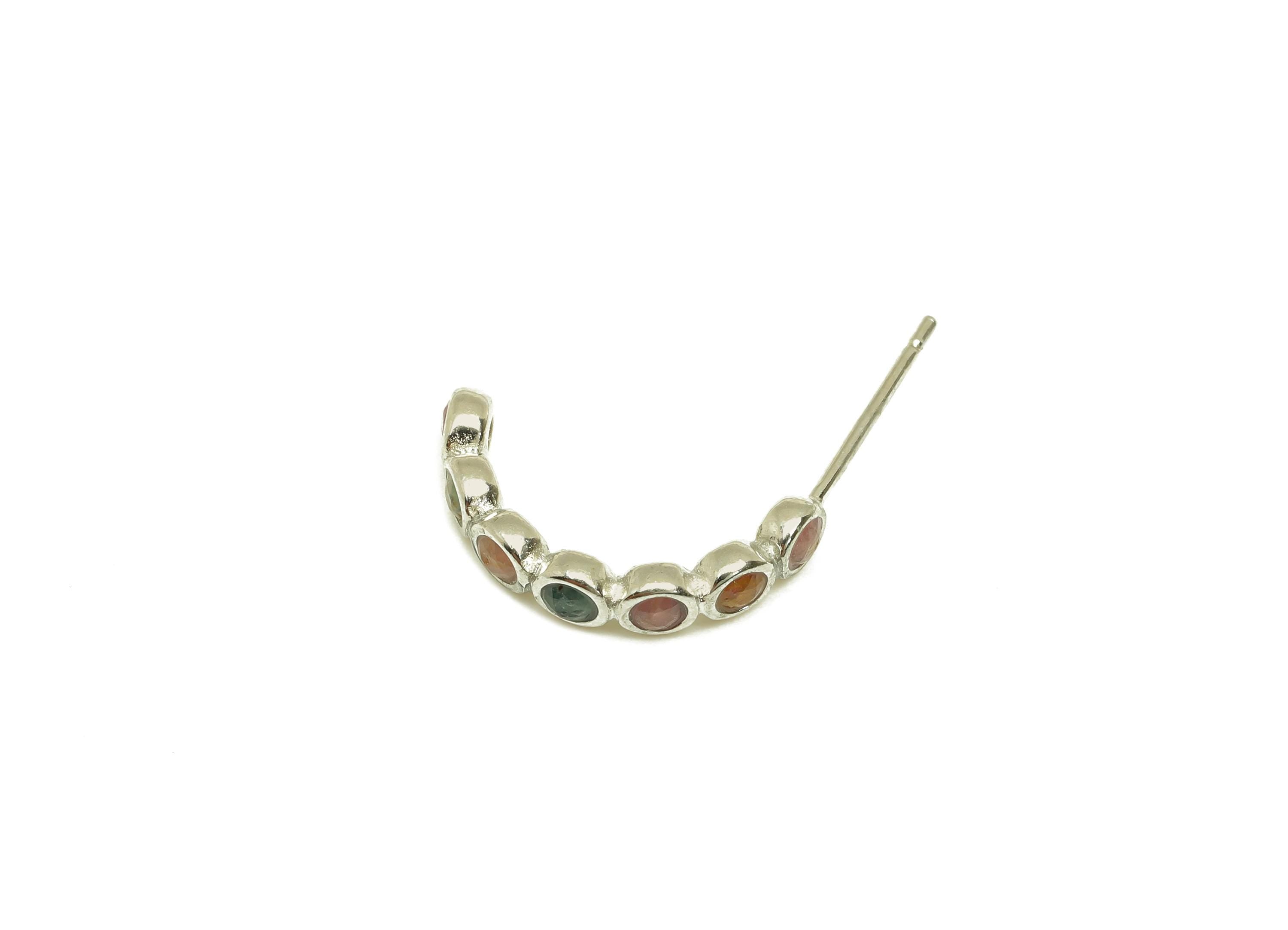 Brass Tourmaline Earring Stud - Brass Hoop Earring Post - Rainbow Hoop Earring Post - Silver Tone Plating - 17.92x3.49x0.74mm - RGP7281 - DOMEDBAZAAR