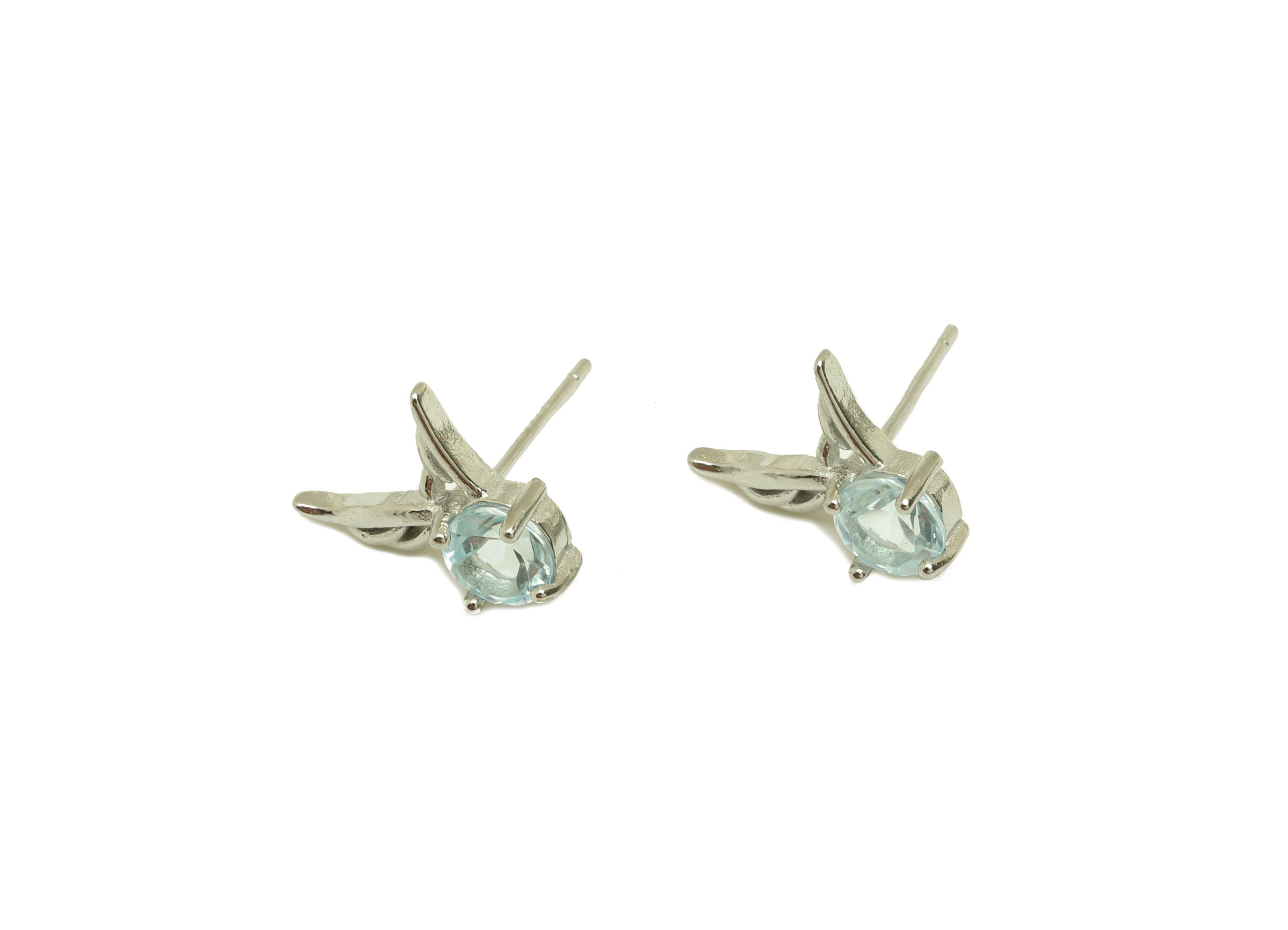 Brass Topaz Earring Stud - Brass Wing Earring Post - Topaz Earring Post - 925 Silver Stud - Silver Tone Plating - 14.76x9x0.68mm - RGP7271 - DOMEDBAZAAR