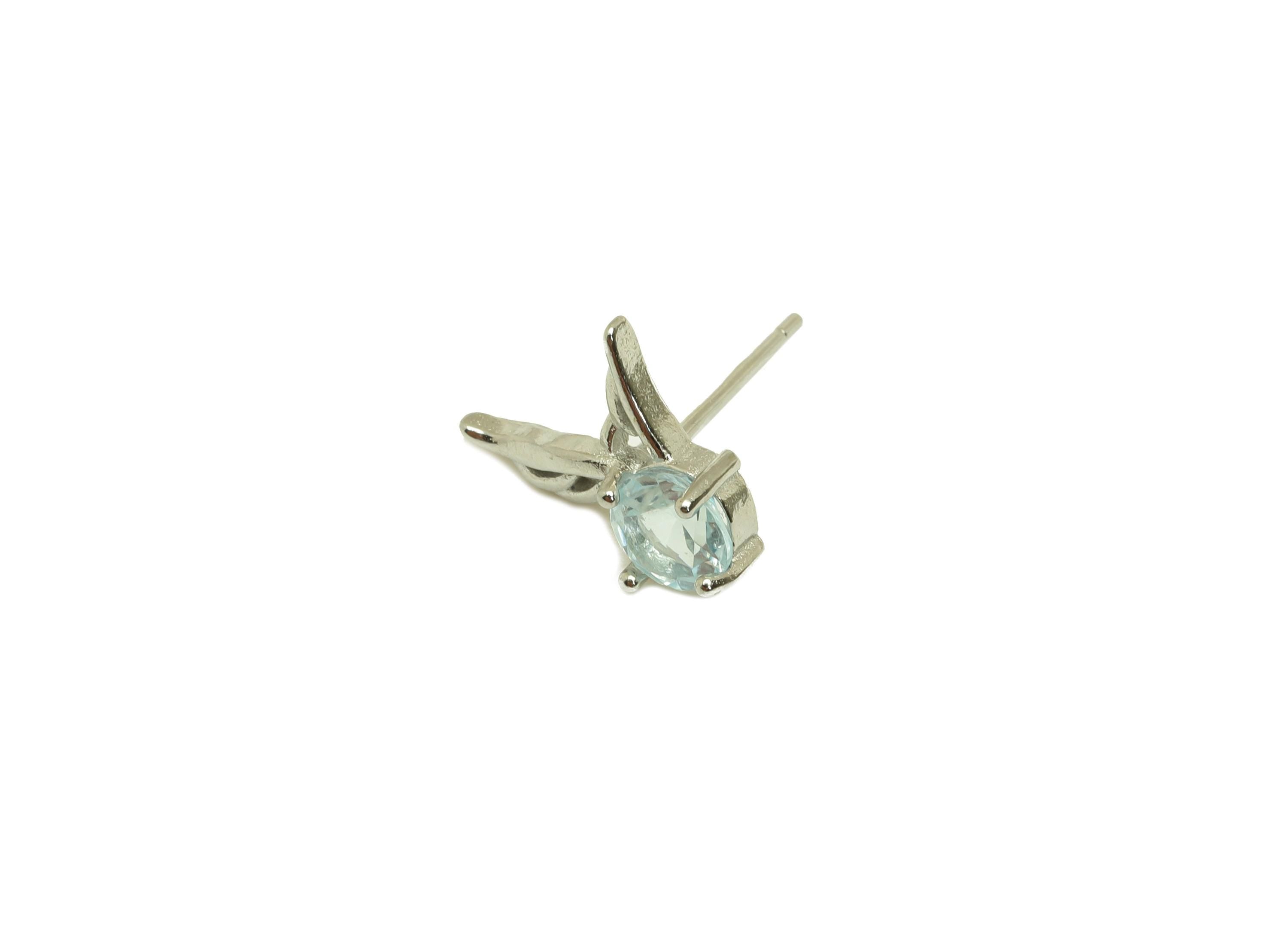 Brass Topaz Earring Stud - Brass Wing Earring Post - Topaz Earring Post - 925 Silver Stud - Silver Tone Plating - 14.76x9x0.68mm - RGP7271 - DOMEDBAZAAR