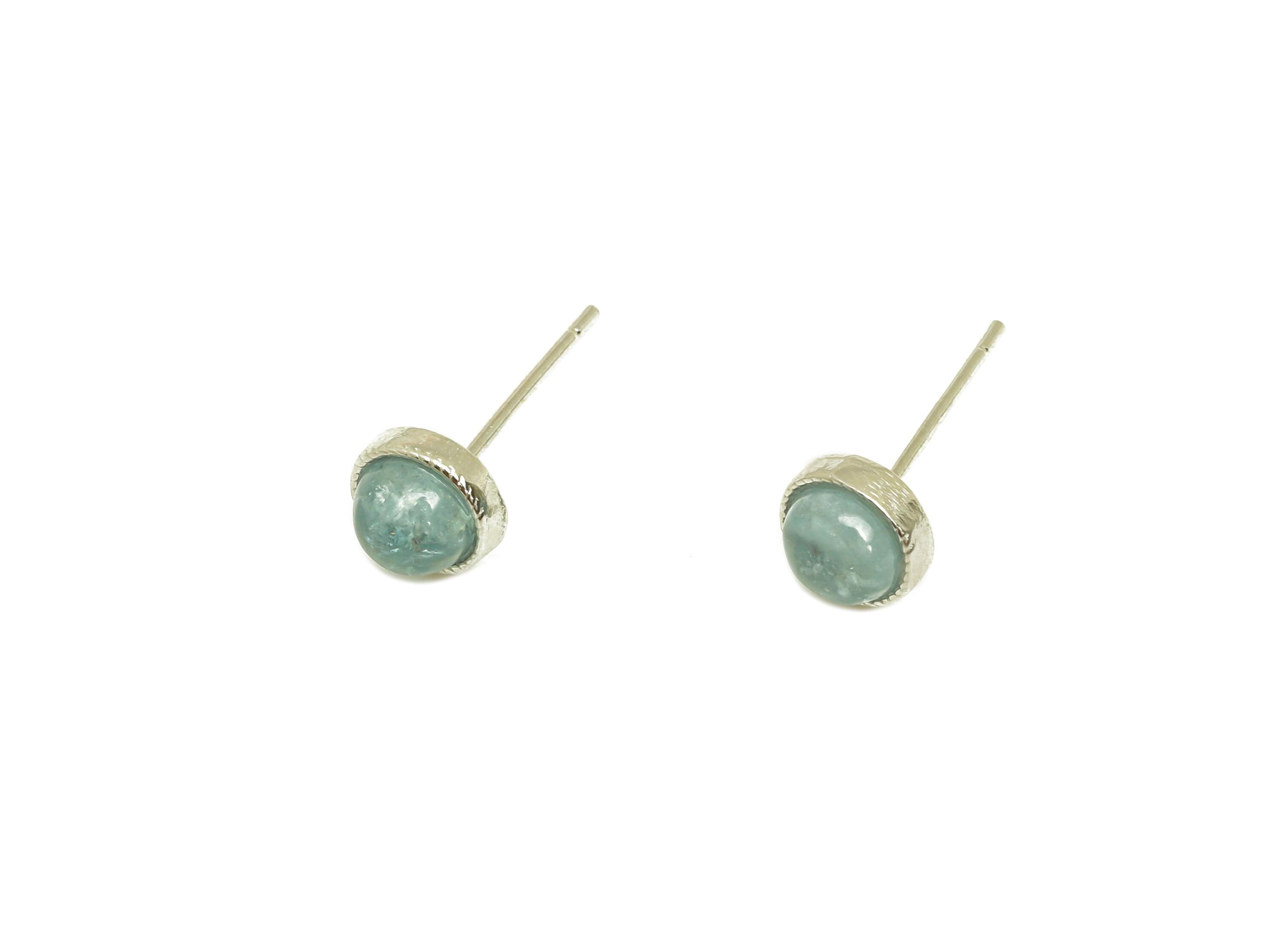 Brass Aquamarine Earring Stud - Brass Round Earring Post - Mini Circle Earring Post - Silver Tone Plating - 15.48x6.32x0.69mm - RGP7283 - DOMEDBAZAAR