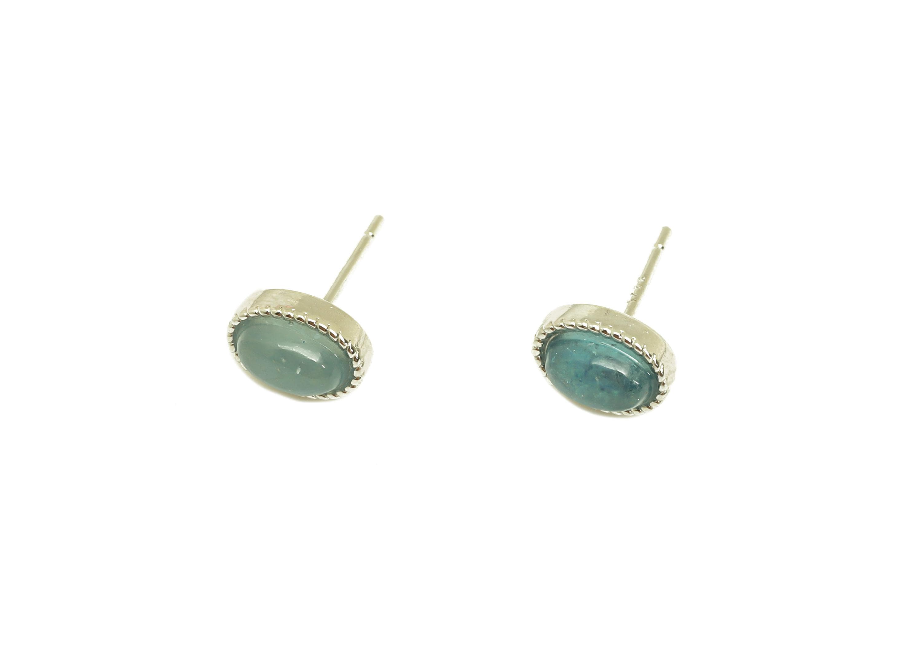 Brass Aquamarine Earring Stud - Brass Earring Post - Geometry Earring Post - 925 Silver Stud - Silver Tone Plating - 14x8x0.76mm - RGP7284 - DOMEDBAZAAR