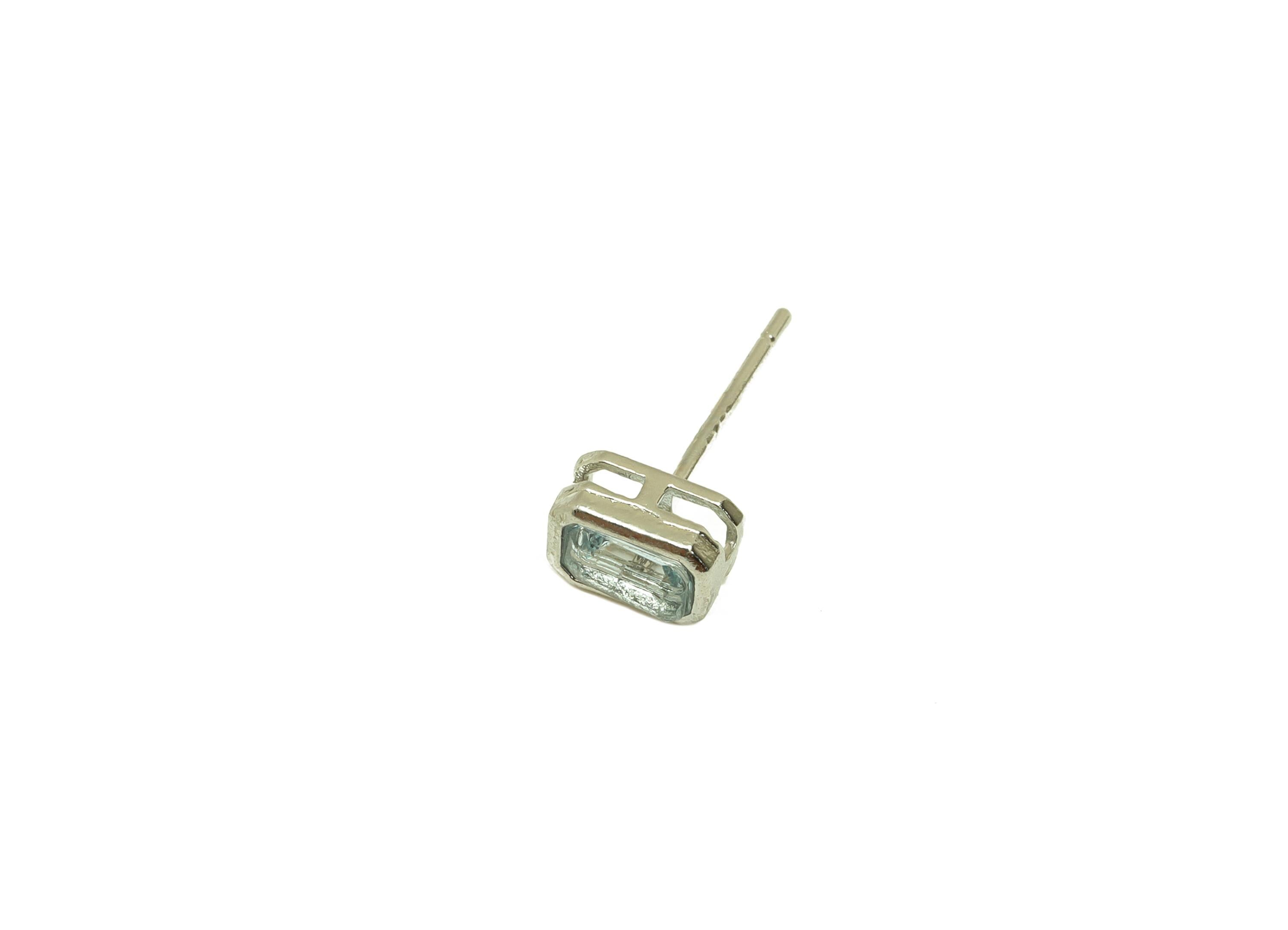 Brass Topaz Earring Stud - Brass Rectangle Earring Post - Geometry Earring Post - 925 Silver Stud - Silver Tone Plating - 14x4x1mm - RGP7273 - DOMEDBAZAAR