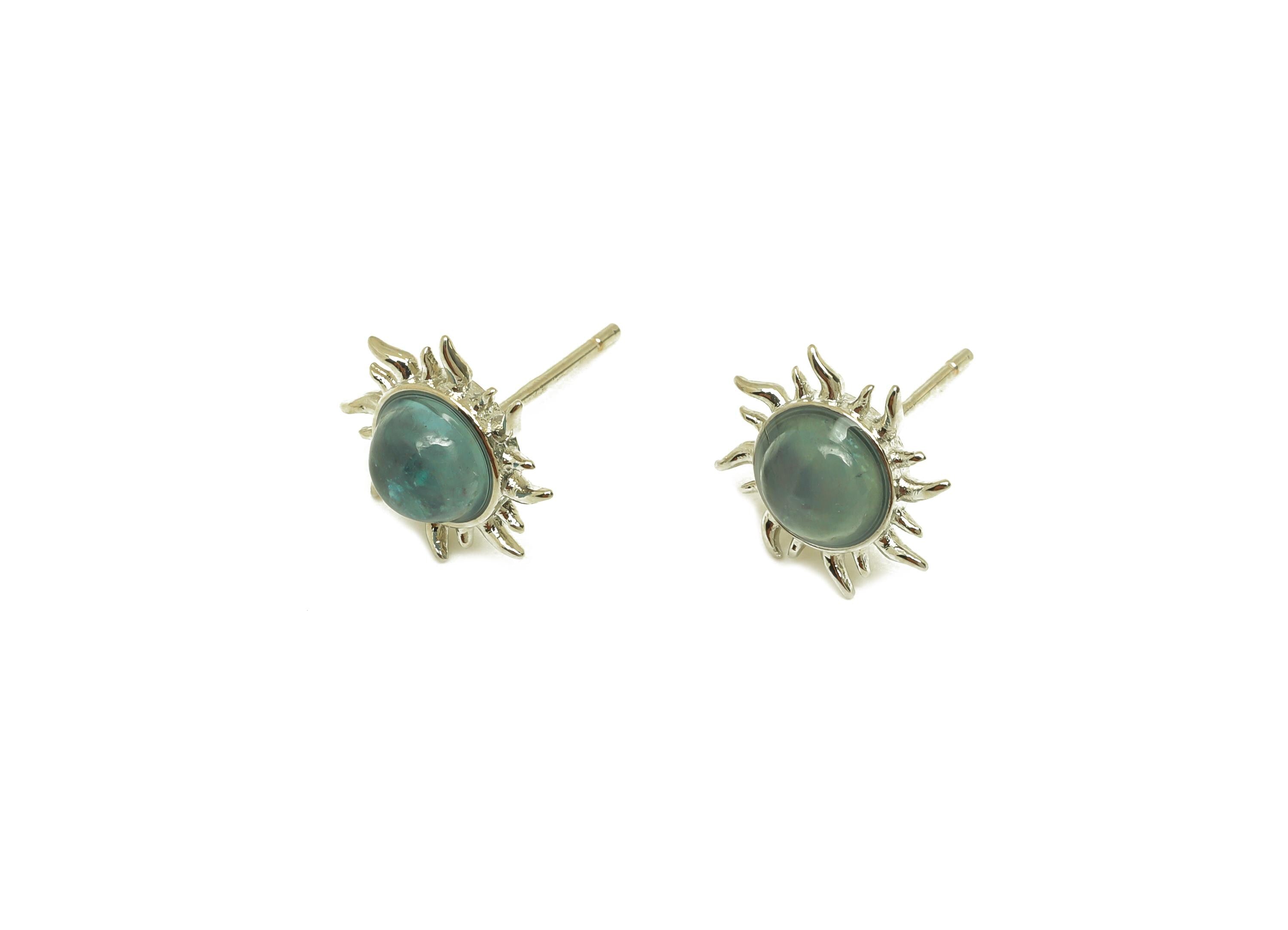 Brass Aquamarine Earring Stud - Brass Sunshine Earring Post - 925 Silver Earring Post - Silver Tone Plating - 14x10x0.69mm - RGP7285 - DOMEDBAZAAR