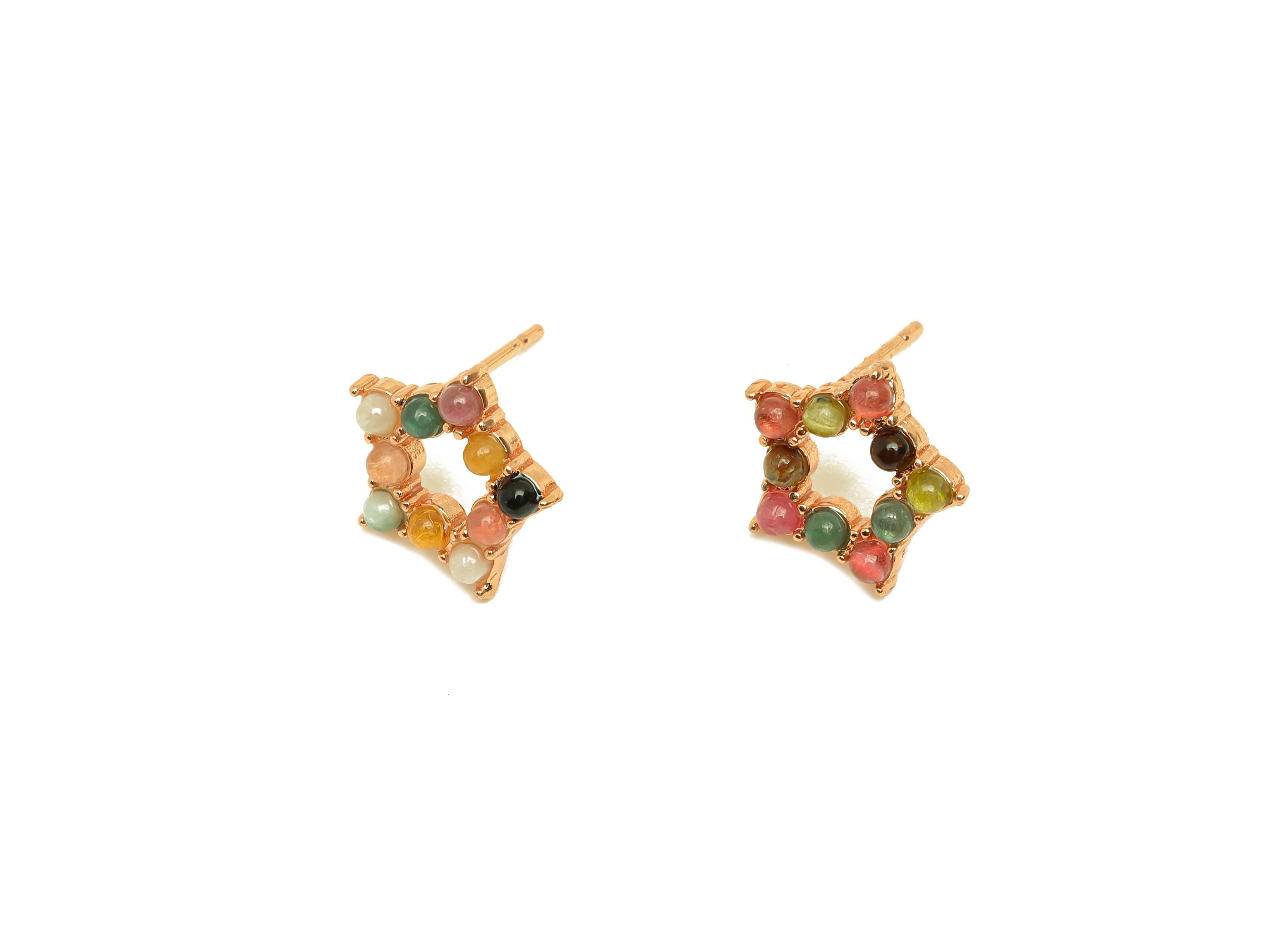 Brass Tourmaline Earring Stud - Brass Star Earring Post - Rainbow Earring Post - Brass Stud - Rose Gold Tone Plating - 14x12x0.9mm - RGP7280 - DOMEDBAZAAR
