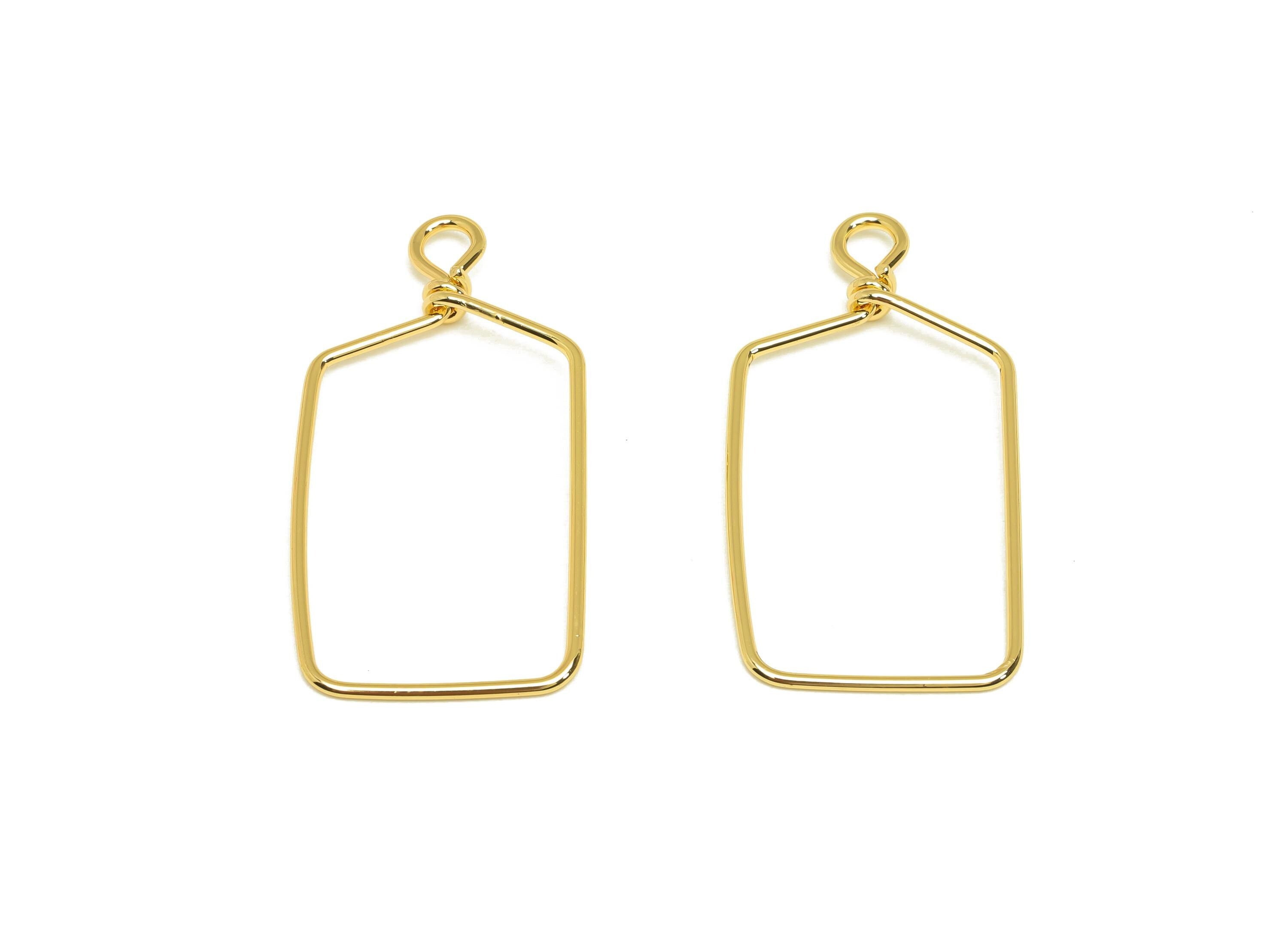 Brass Wire Rectangle Earring Charm - Bottle Wire Earring Charm - Geometry Wire Earring Pendant - 18K Real Gold Plated - 40x19x0.8mm -RGP7301 - DOMEDBAZAAR