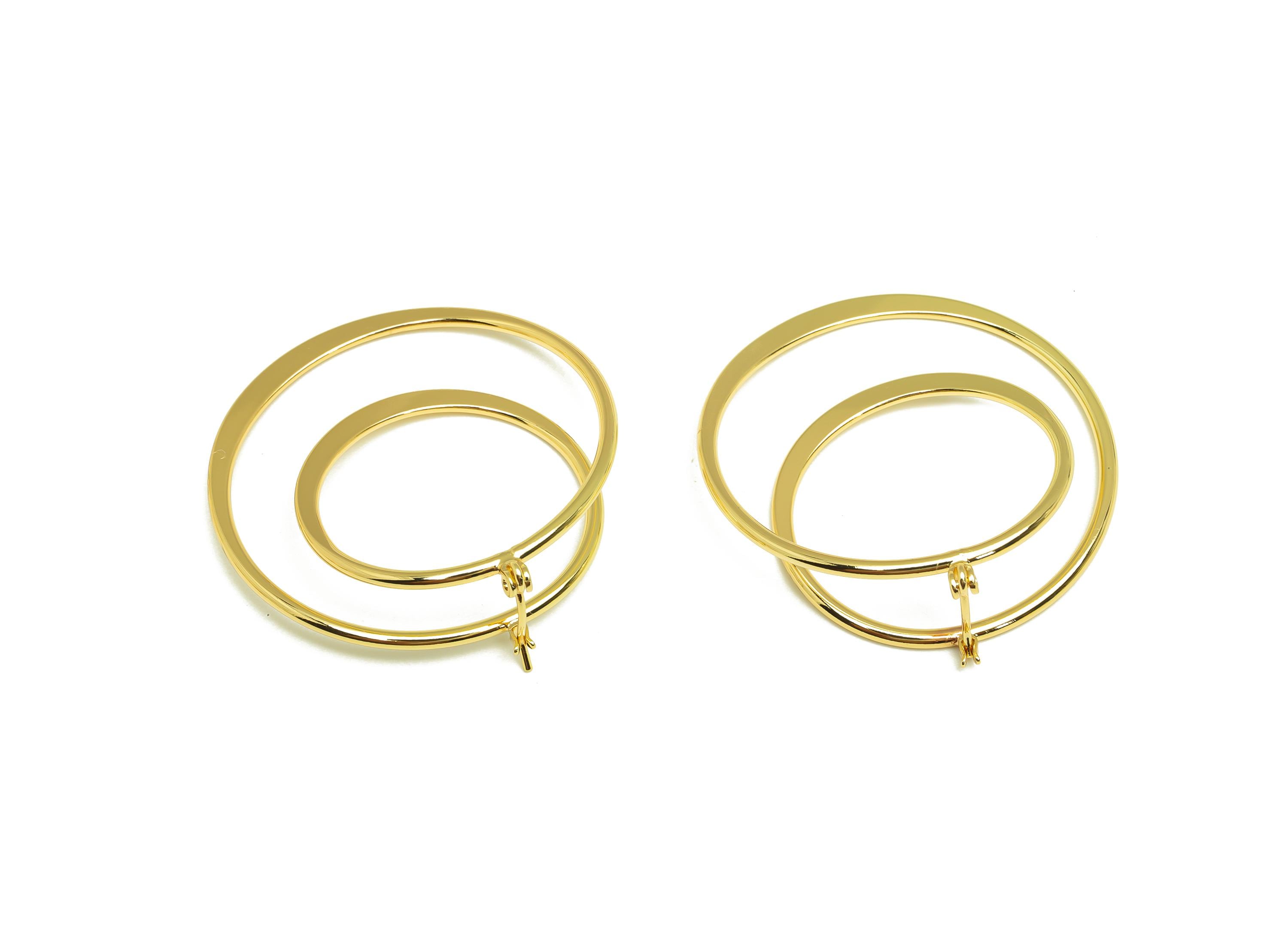 Hammered Hoop Earring - Brass Hinged Back Earring - Brass Round Hinged Back Hoop Earring - 18K Real Gold Plating - 44.17x40x1.57mm - RGP7841 - DOMEDBAZAAR