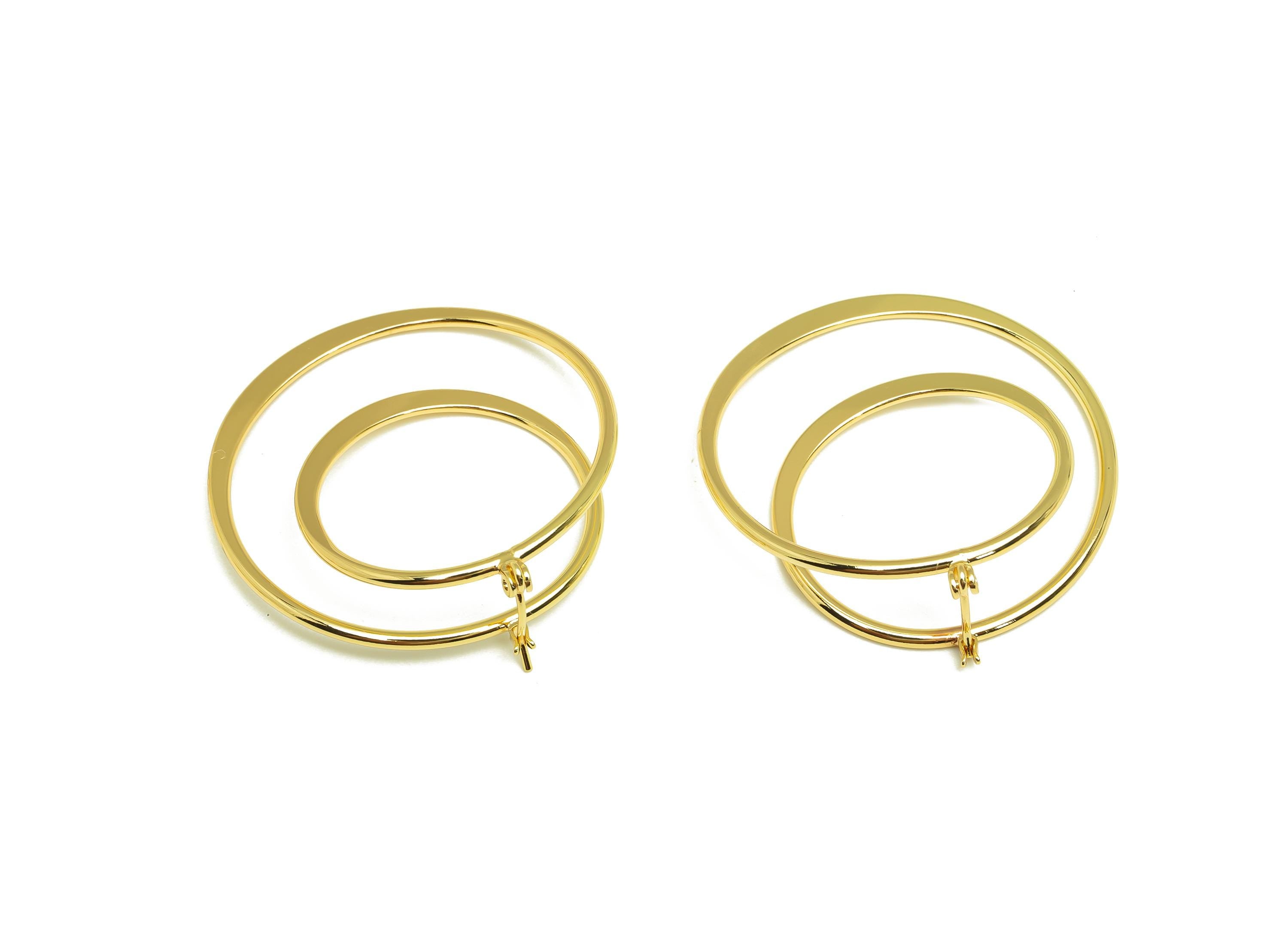 Textured Hoop Earring - Brass Hinged Back Earring - Brass Geometry Hinged Back Hoop Earring - 18K Real Gold Plating - 25x24x2.08mm - RGP7870 - DOMEDBAZAAR