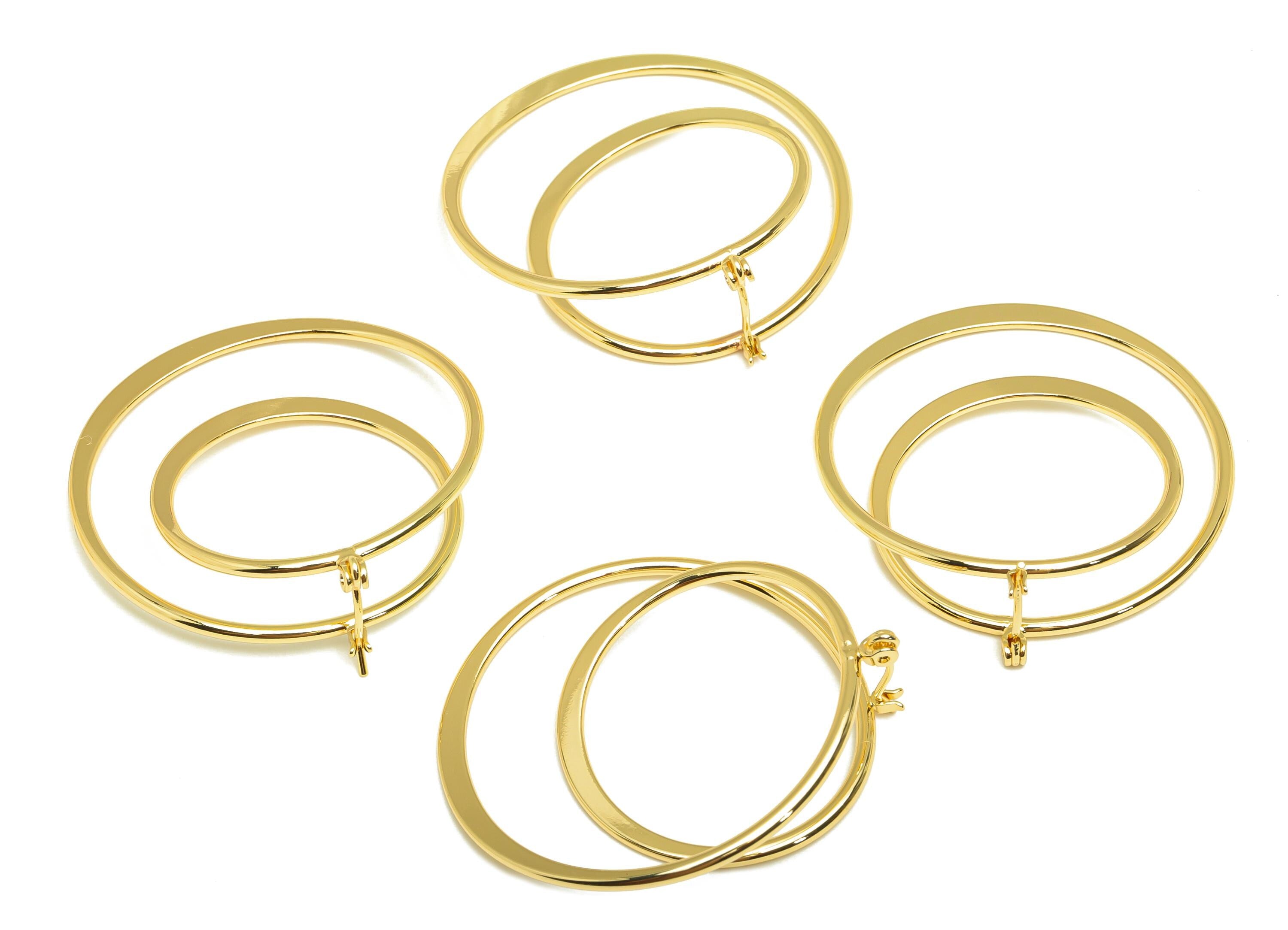 Hammered Hoop Earring - Brass Hinged Back Earring - Brass Round Hinged Back Hoop Earring - 18K Real Gold Plating - 44.17x40x1.57mm - RGP7841 - DOMEDBAZAAR