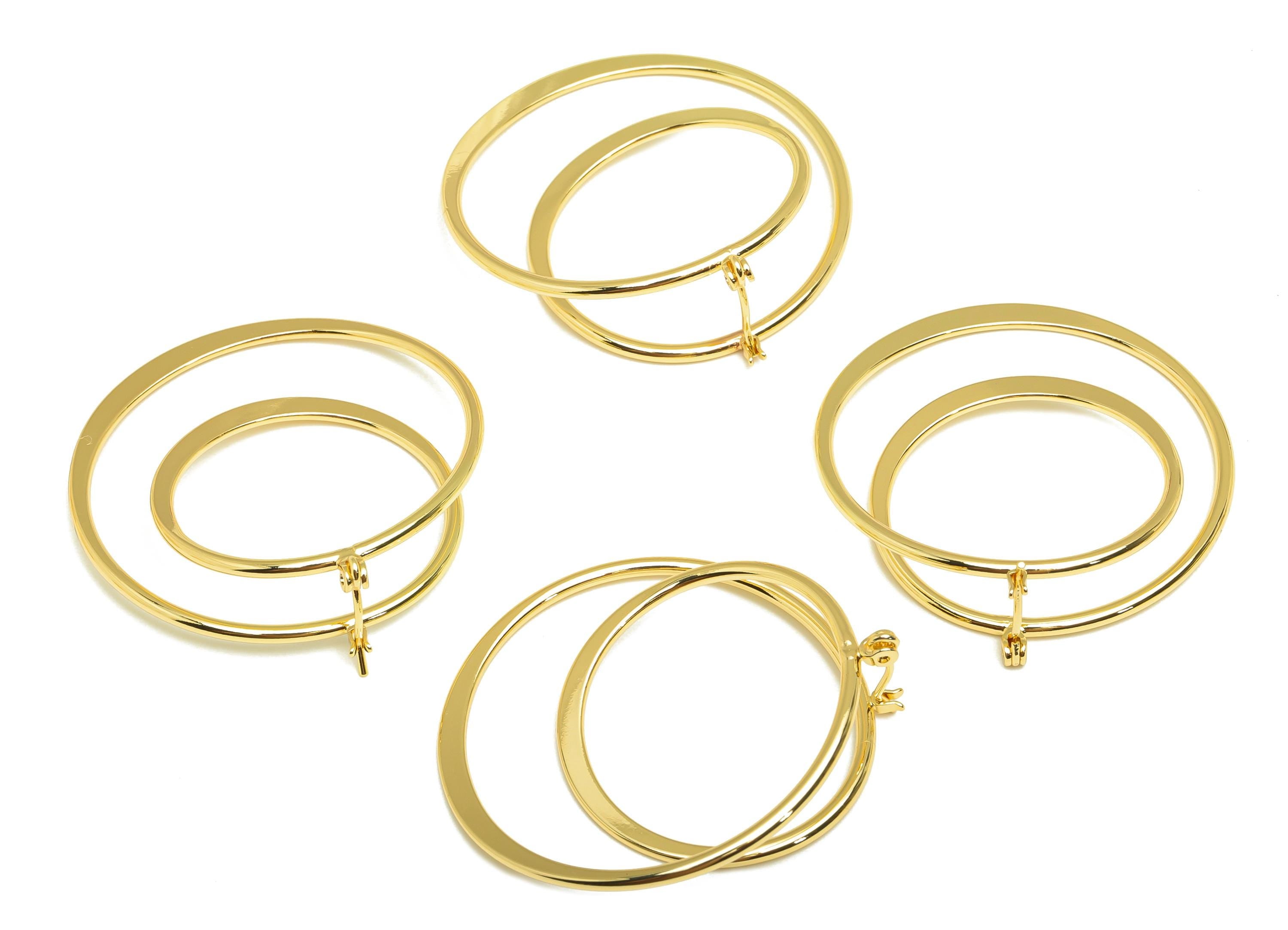 Textured Hoop Earring - Brass Hinged Back Earring - Brass Geometry Hinged Back Hoop Earring - 18K Real Gold Plating - 25x24x2.08mm - RGP7870 - DOMEDBAZAAR