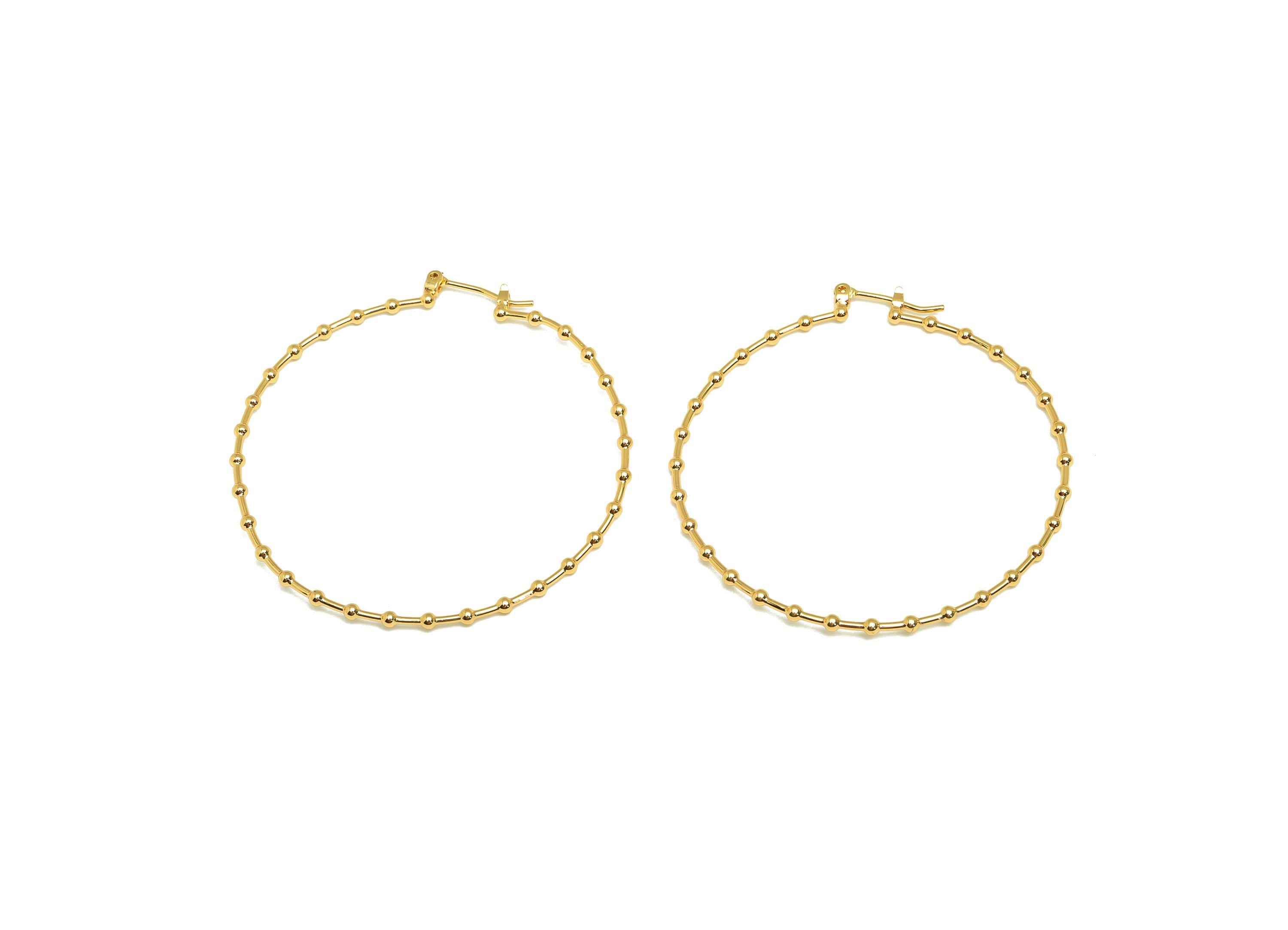 Bead Hoop Earring - Brass Hinged Back Earring - Brass Round Hinged Back Hoop Earring - 18K Real Gold Plating - 44.9x41.8x1.25mm - RGP7849 - DOMEDBAZAAR