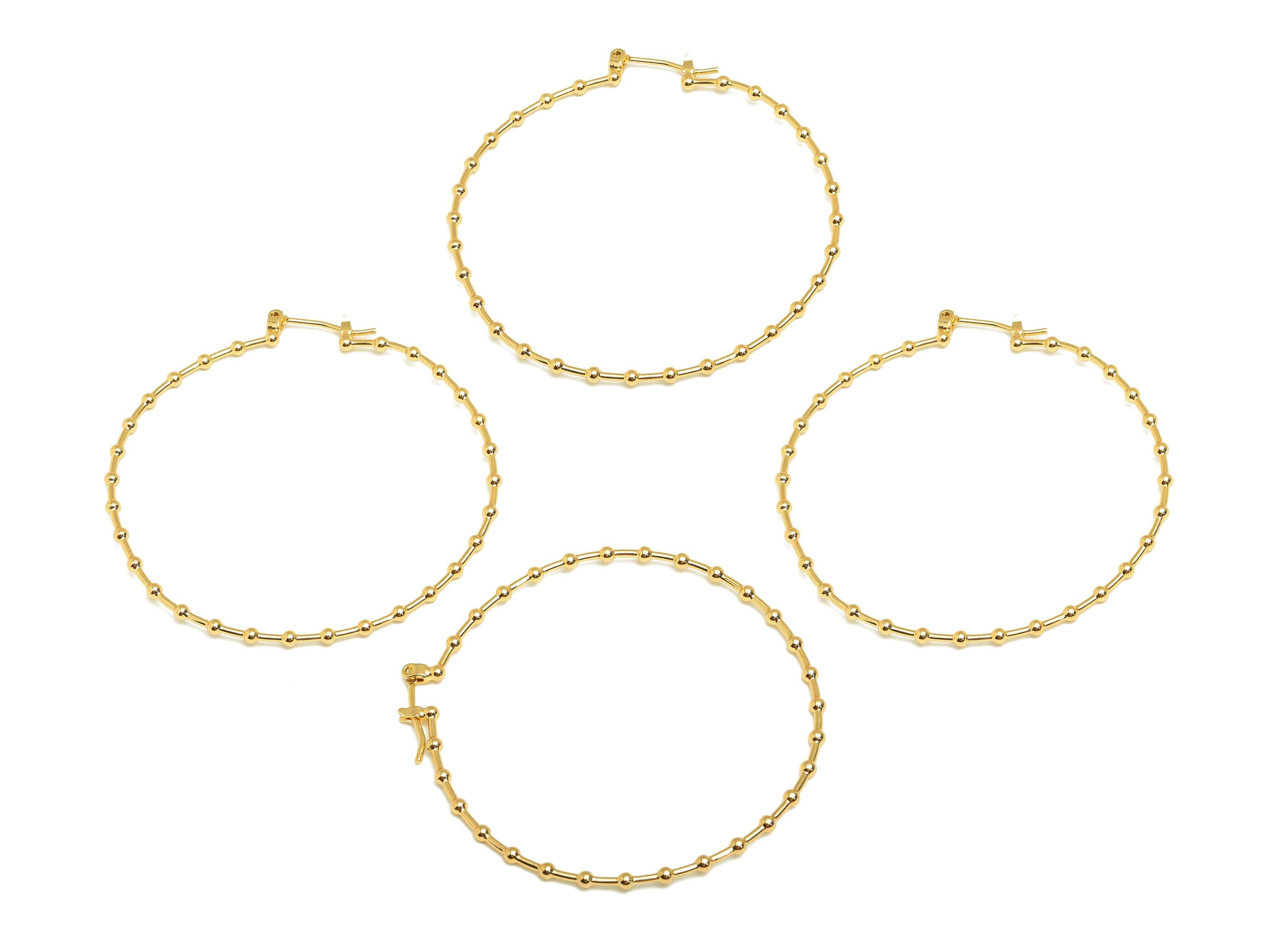 Bead Hoop Earring - Brass Hinged Back Earring - Brass Round Hinged Back Hoop Earring - 18K Real Gold Plating - 44.9x41.8x1.25mm - RGP7849 - DOMEDBAZAAR