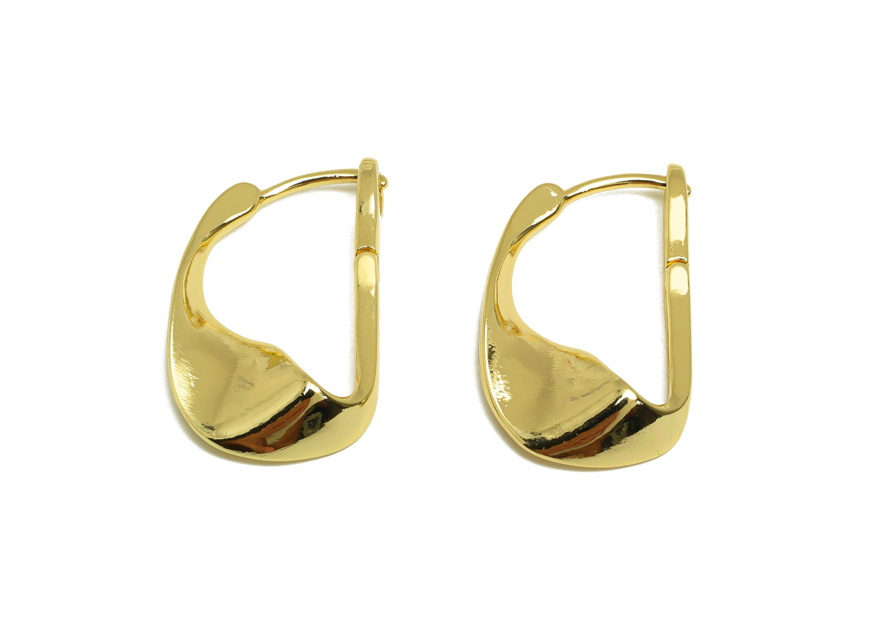 Brass Hammered Hoop Earring - Brass Geometry English Back - Brass English Back Hoop Earring - 18K Real Gold Plating - 27x16.52x3mm - RGP7840 - DOMEDBAZAAR