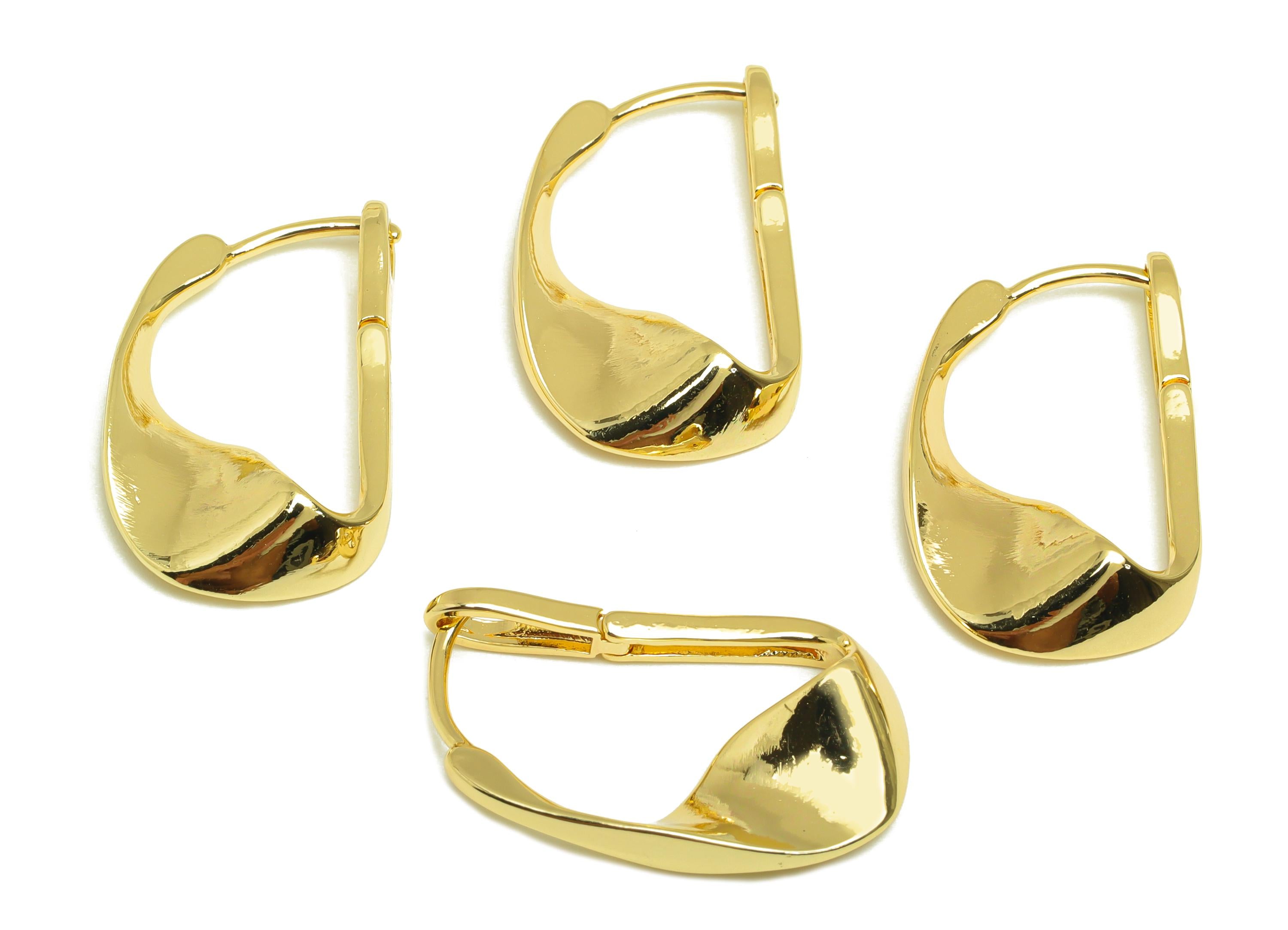 Brass Hammered Hoop Earring - Brass Geometry English Back - Brass English Back Hoop Earring - 18K Real Gold Plating - 27x16.52x3mm - RGP7840 - DOMEDBAZAAR