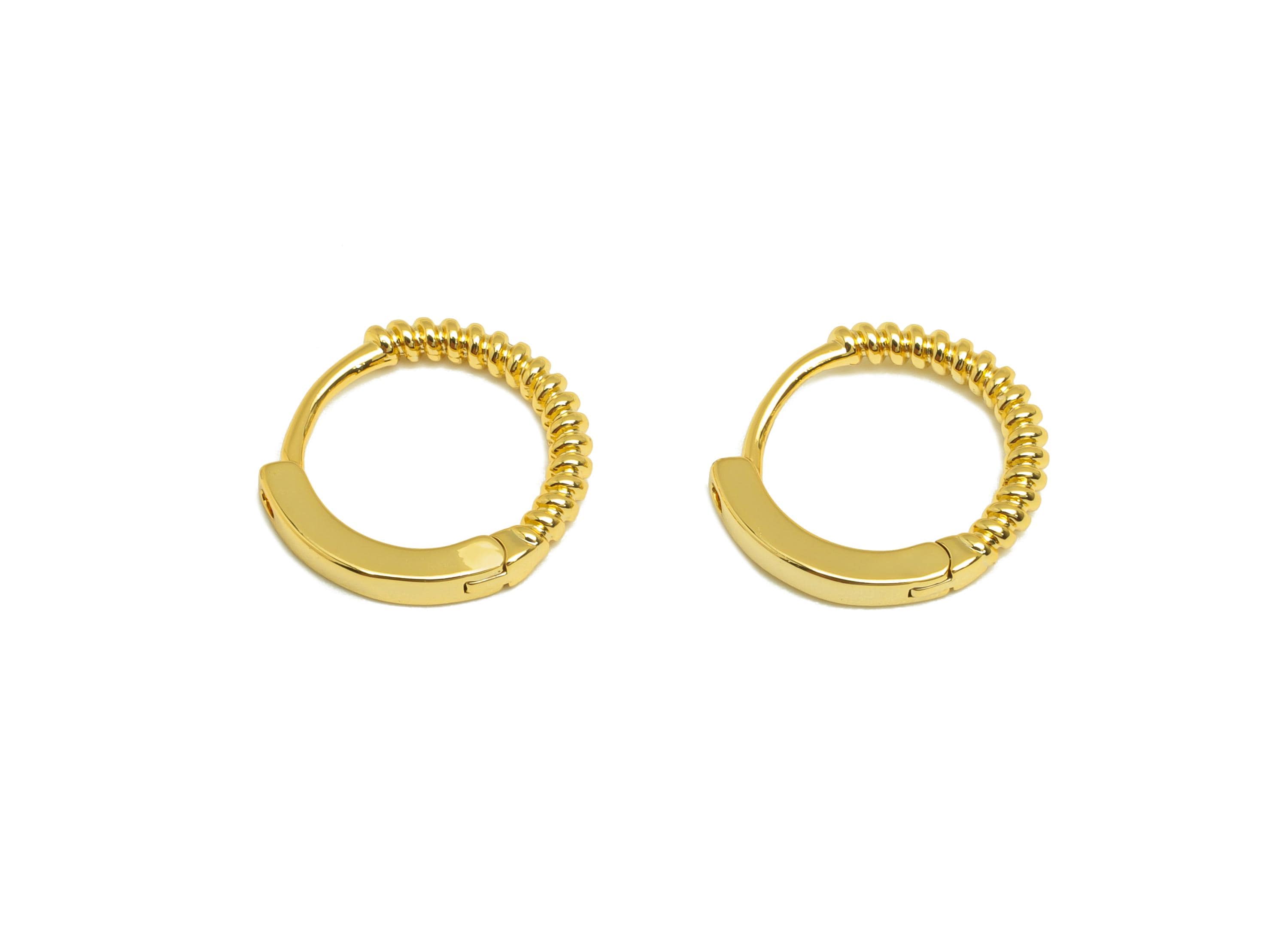Brass Hoop Earring - Brass Round Earring Clasp - Brass Huggie Hoop Clasp Earring - 18K Real Gold Plating - 13x12x1mm - RGP7839 - DOMEDBAZAAR